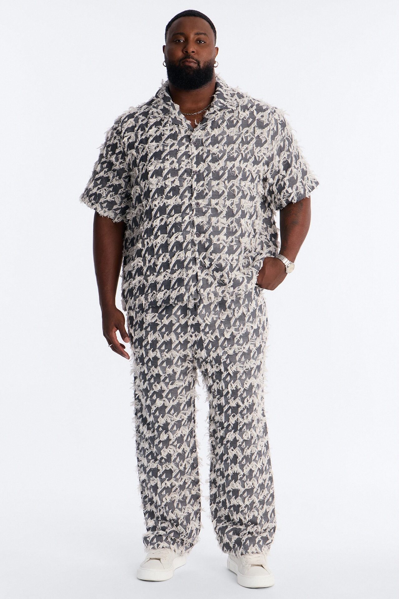 Straight Houndstooth Nomad Pant - Grey