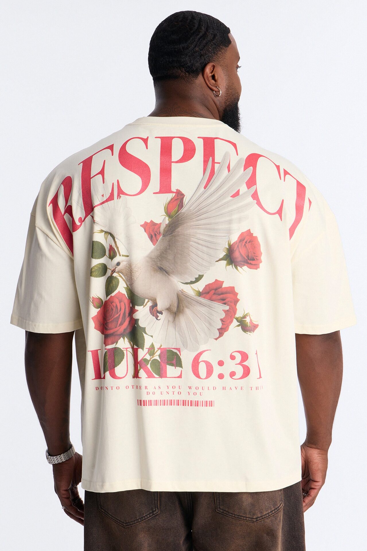 Luke 6:31 Foil Heavy Weight Oversized Short Sleeve Tee - Cream