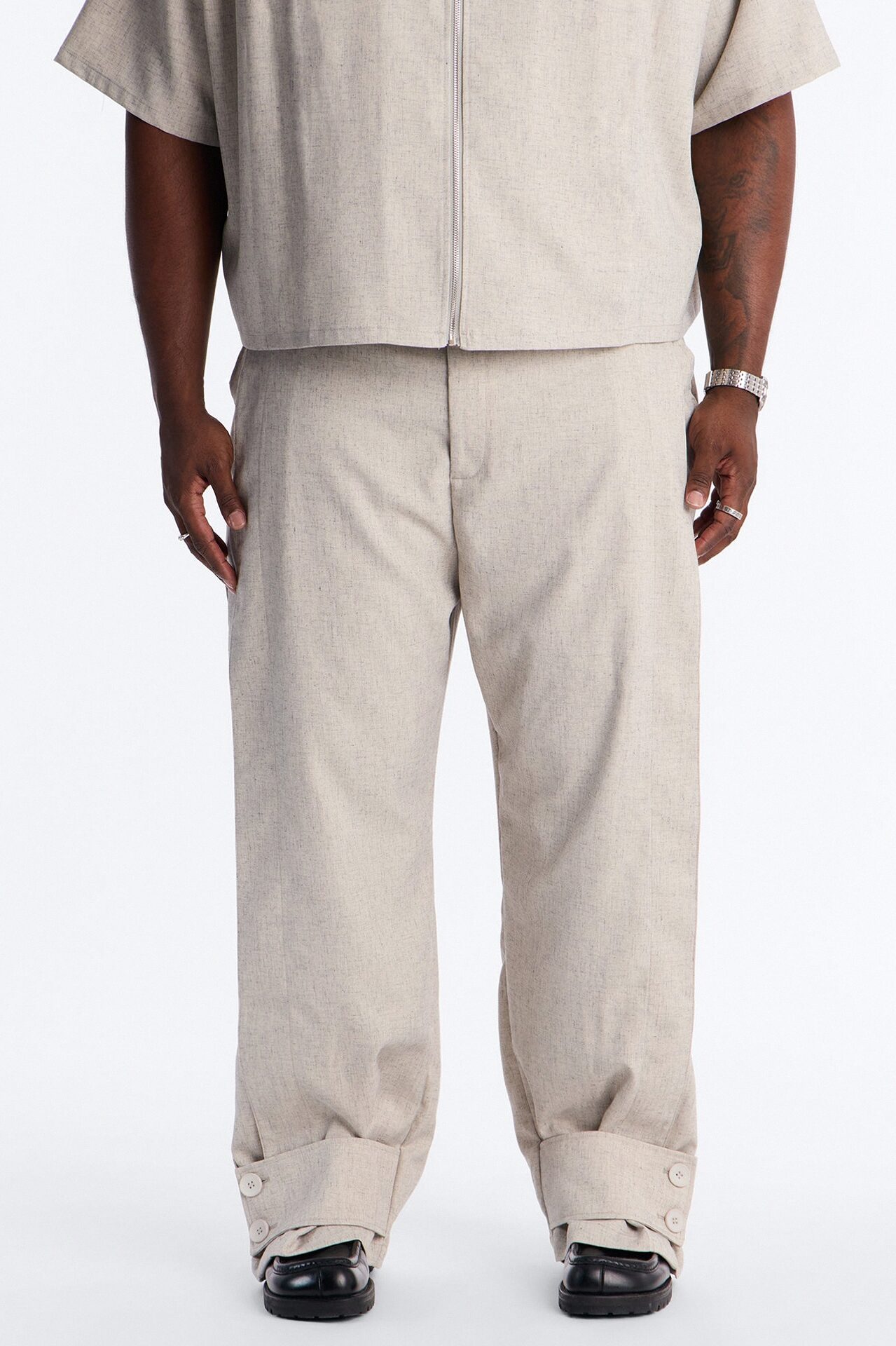 Maison Tailored Baggy Buttoned Cuff Pant - Khaki