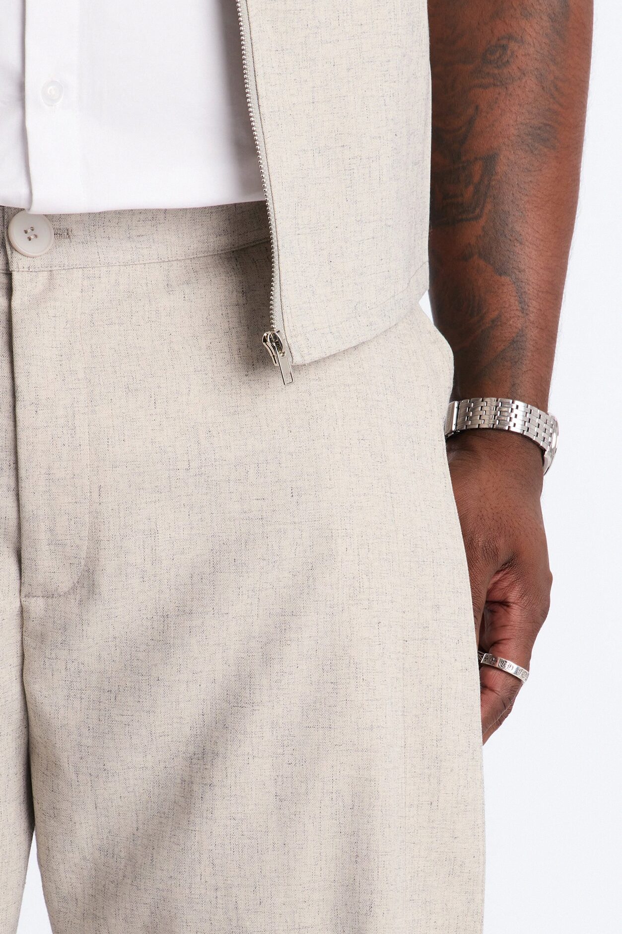 Maison Tailored Baggy Buttoned Cuff Pant - Khaki