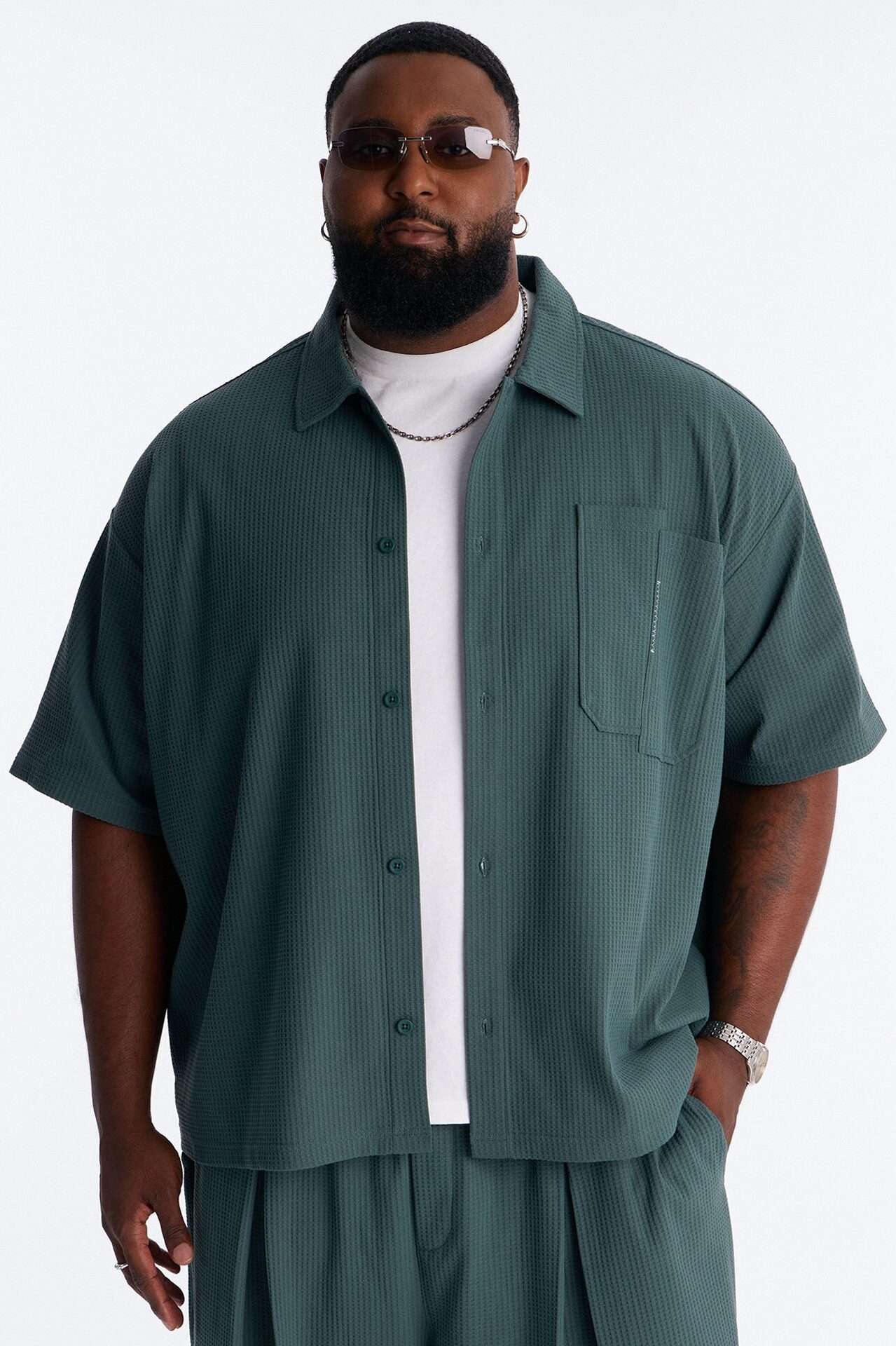 Relaxed Peak Pine Button Up Shirt - Hunter Green