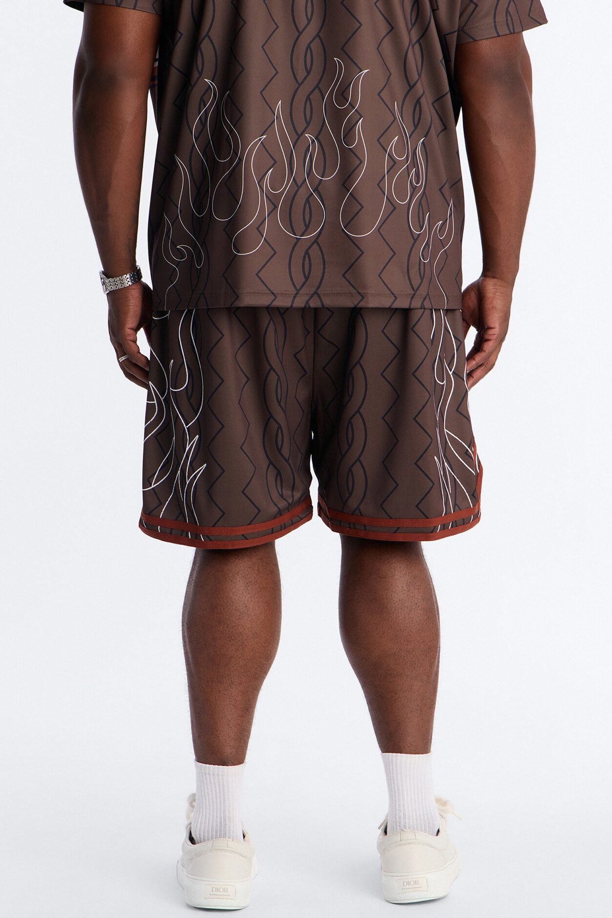 Von Dutch Flame Embroidery Patch Mesh Short - Chocolate