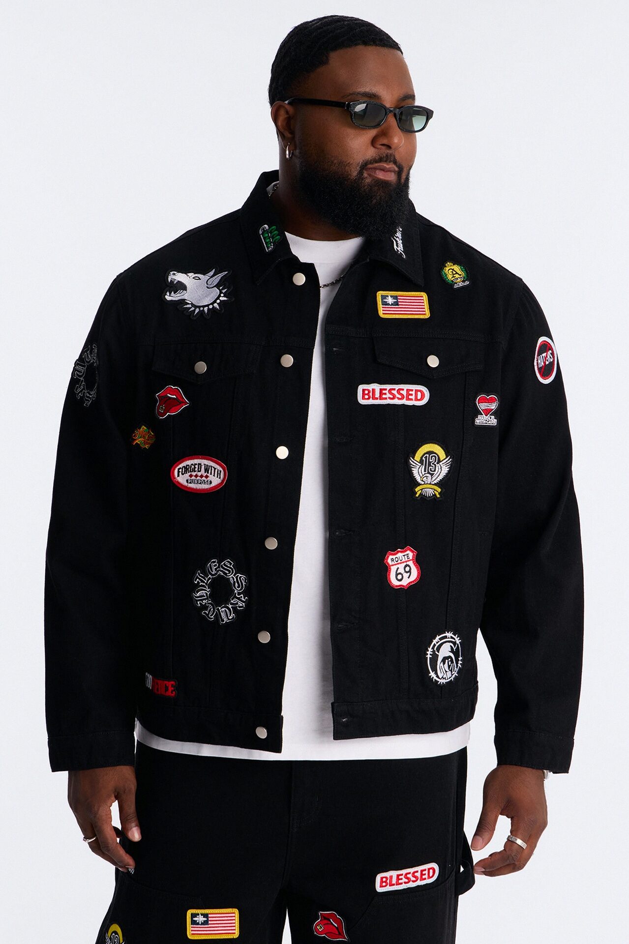 Outlaw Patchwork Denim Jacket - Black