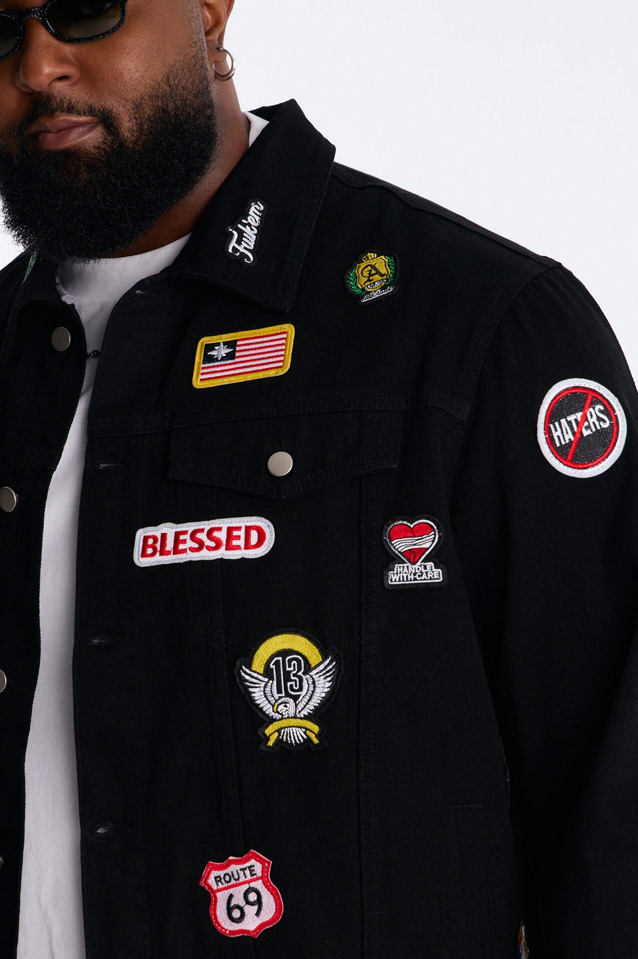 Outlaw Patchwork Denim Jacket - Black