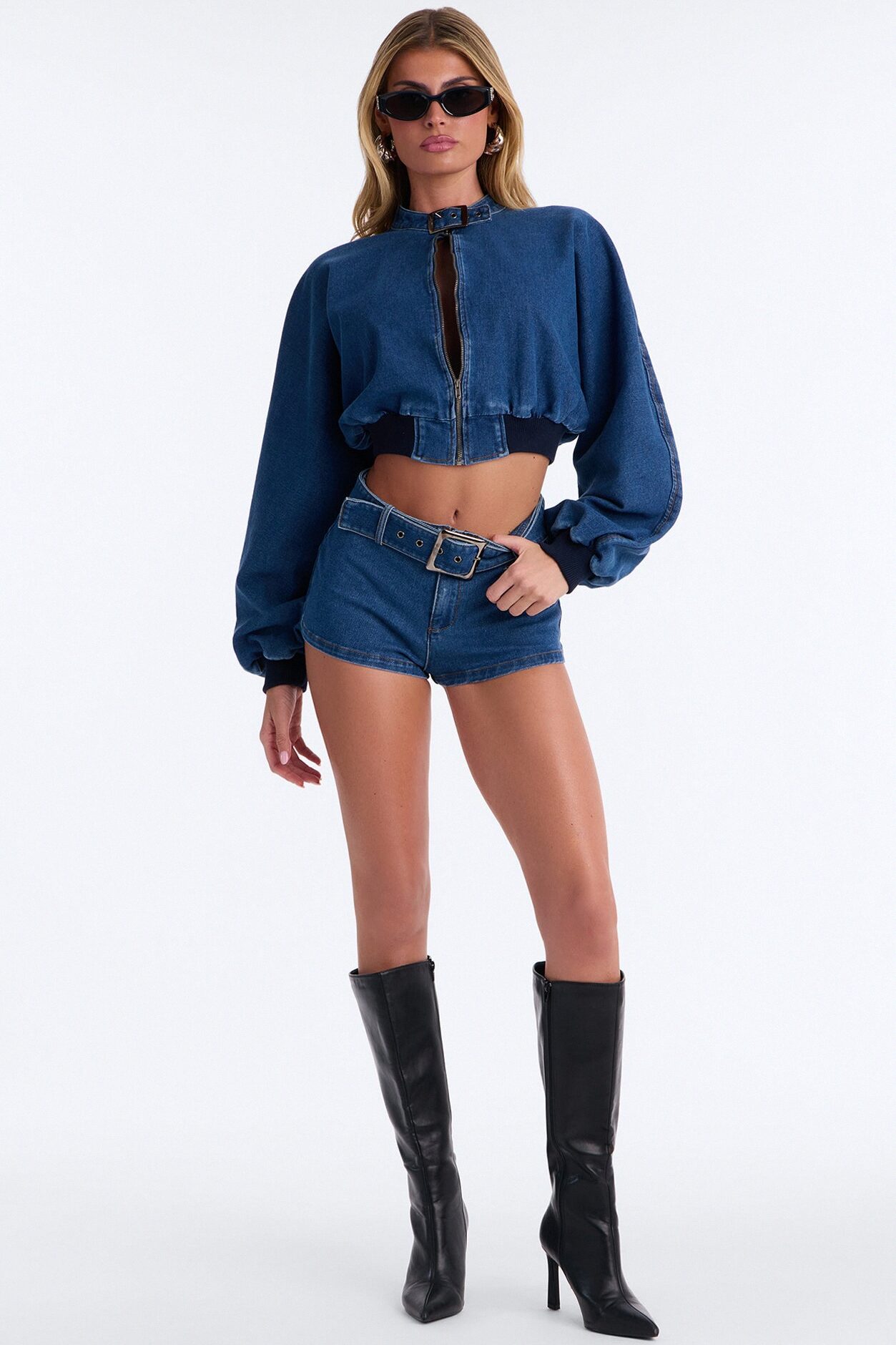 Denim Daze Buckle Short Set - Medium Wash