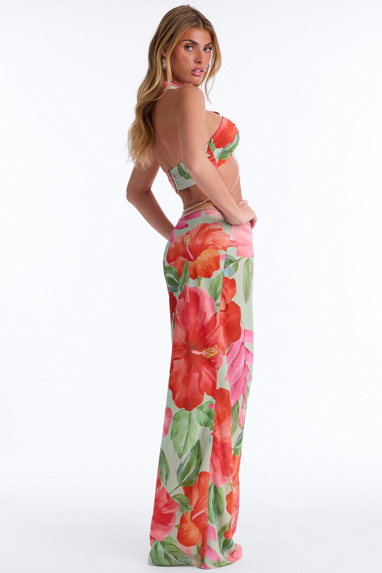 Island Girl Chiffon Maxi Skirt Set - Green/combo