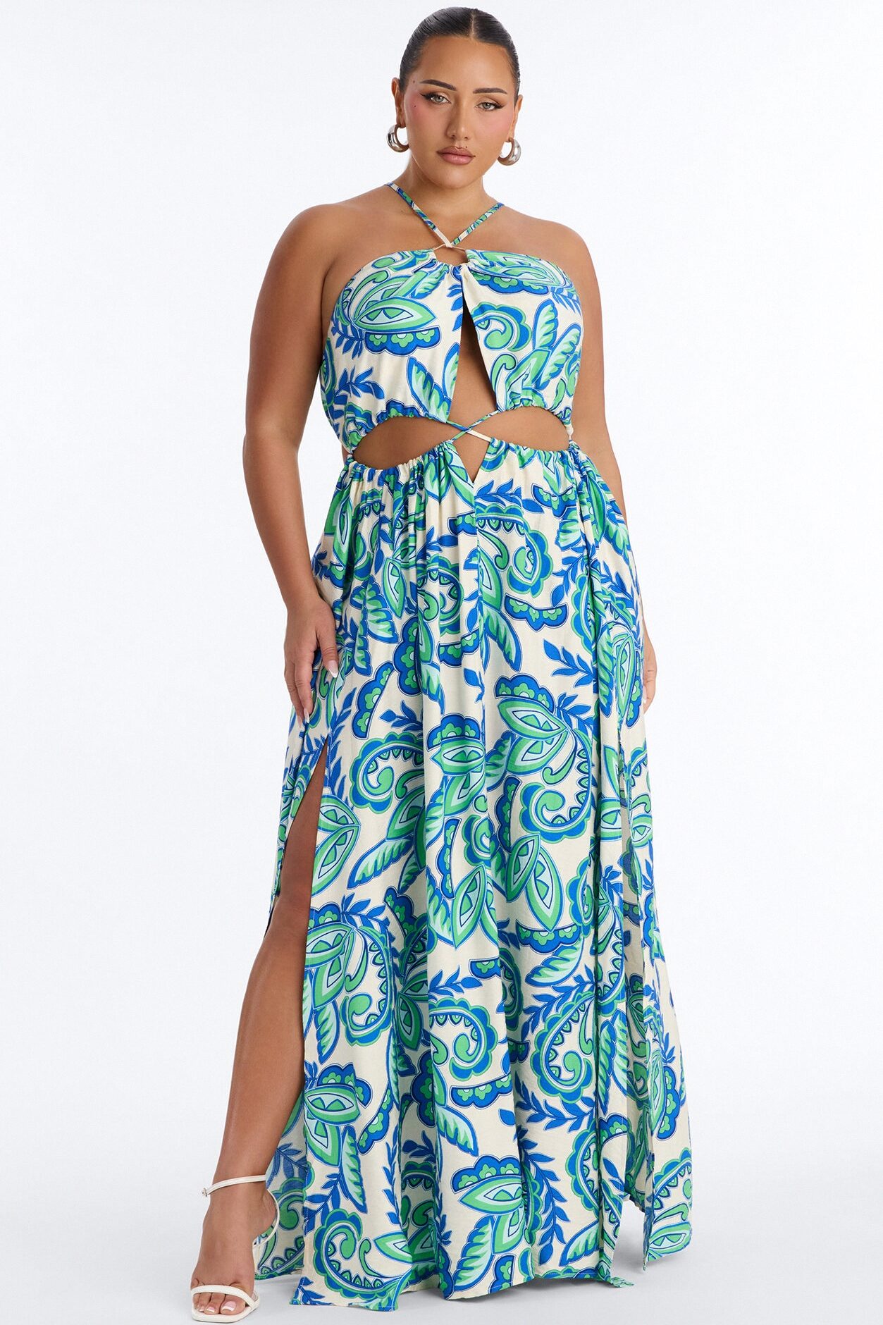 Call On Me Linen Maxi Dress - Blue/combo