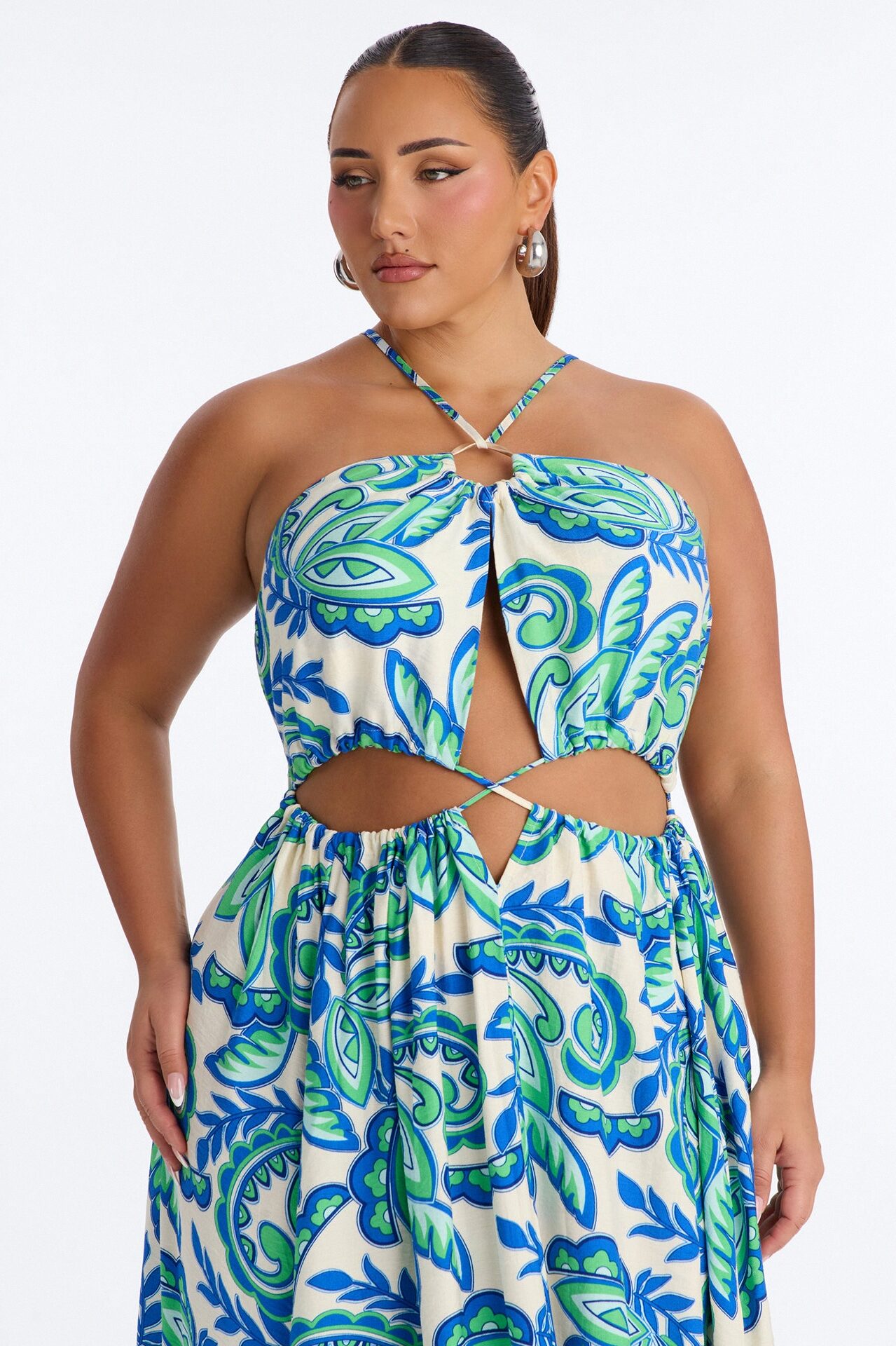 Call On Me Linen Maxi Dress - Blue/combo