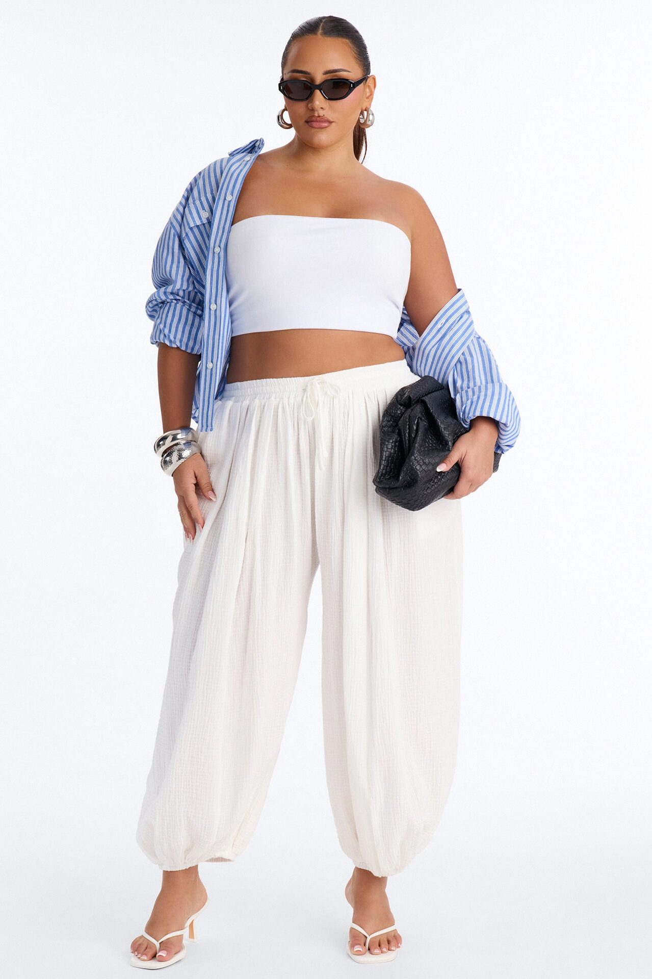 Piper Low Rise Cotton Gauze Balloon Jogger Pant 28″ - White