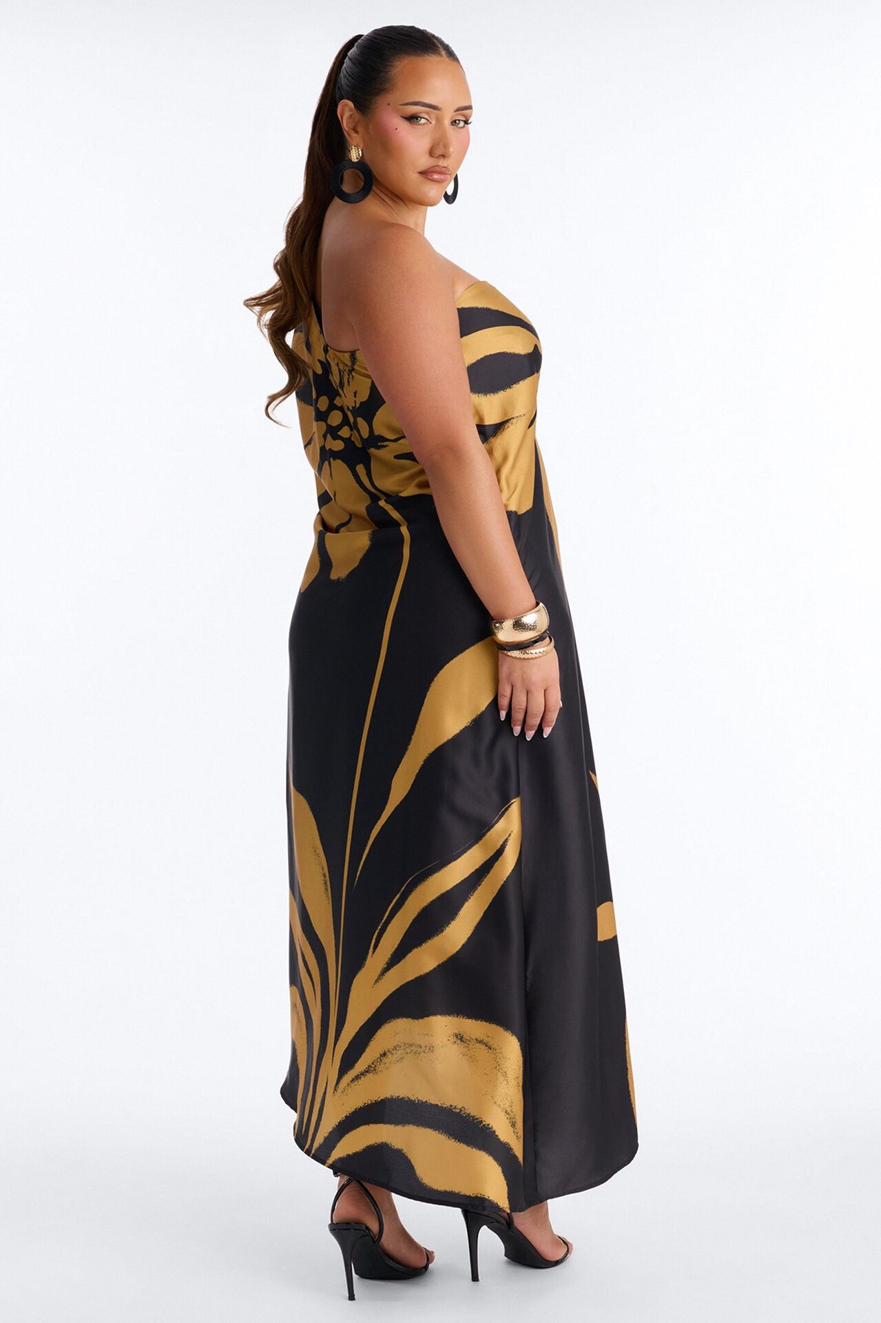 Gentle Glow Satin Kaftan Maxi Dress - Black/Gold