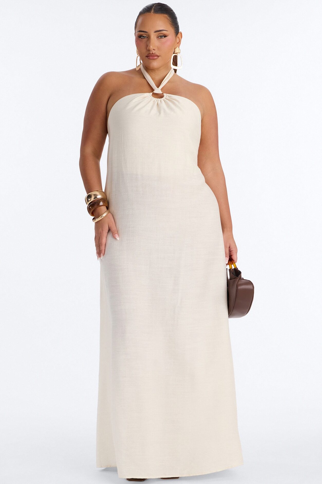 Casually Allure Linen Maxi Dress - Off White