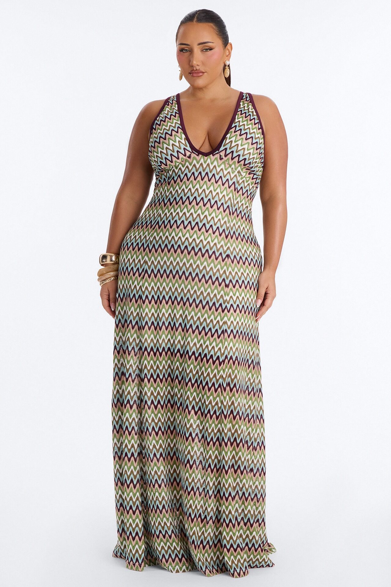 Cabella Chevron Crochet Maxi Dress - Burgundy/combo