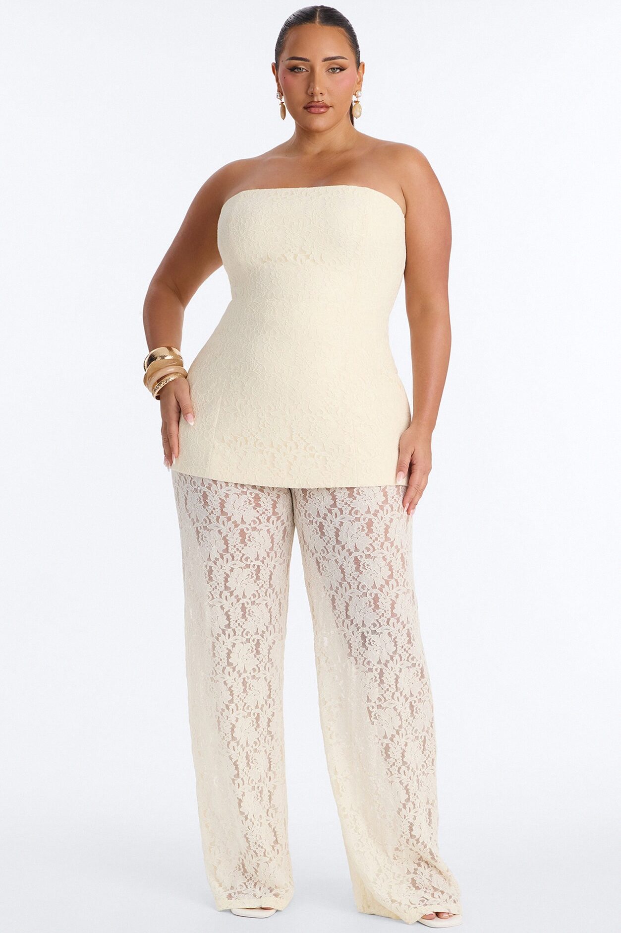 Stella Lace Strapless Jumpsuit - Cream