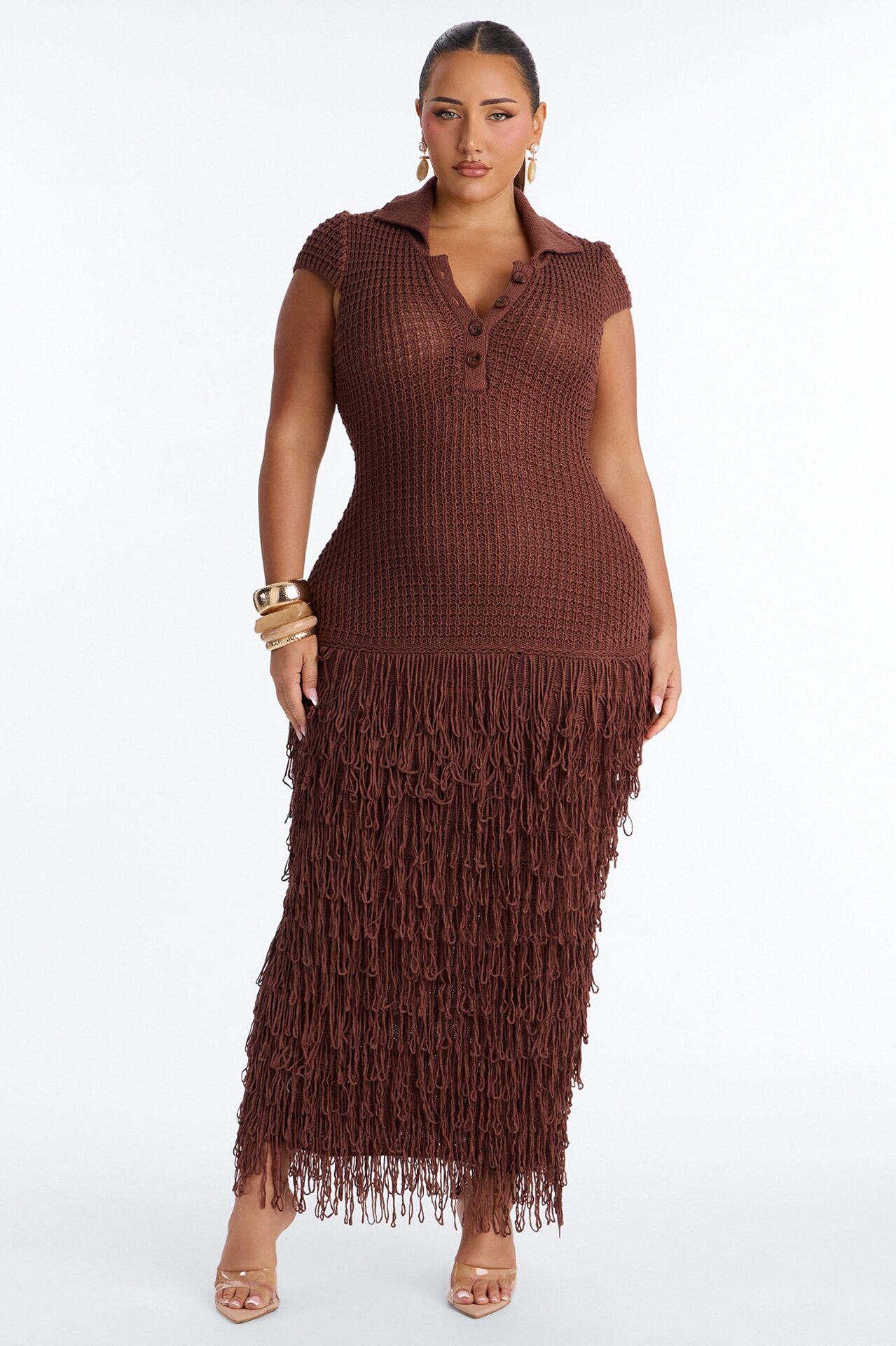 Catalina Crochet Maxi Dress - Chocolate