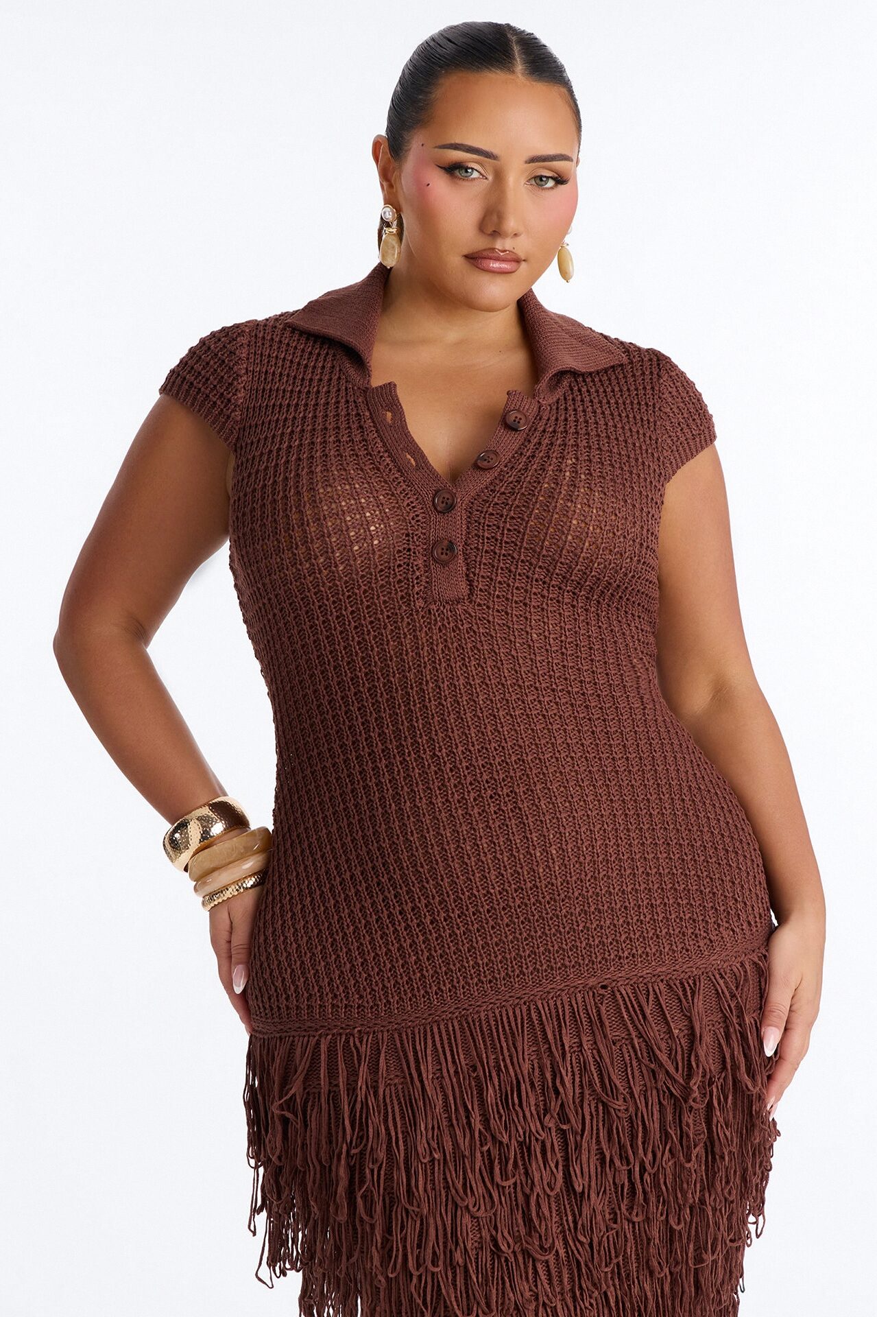 Catalina Crochet Maxi Dress - Chocolate