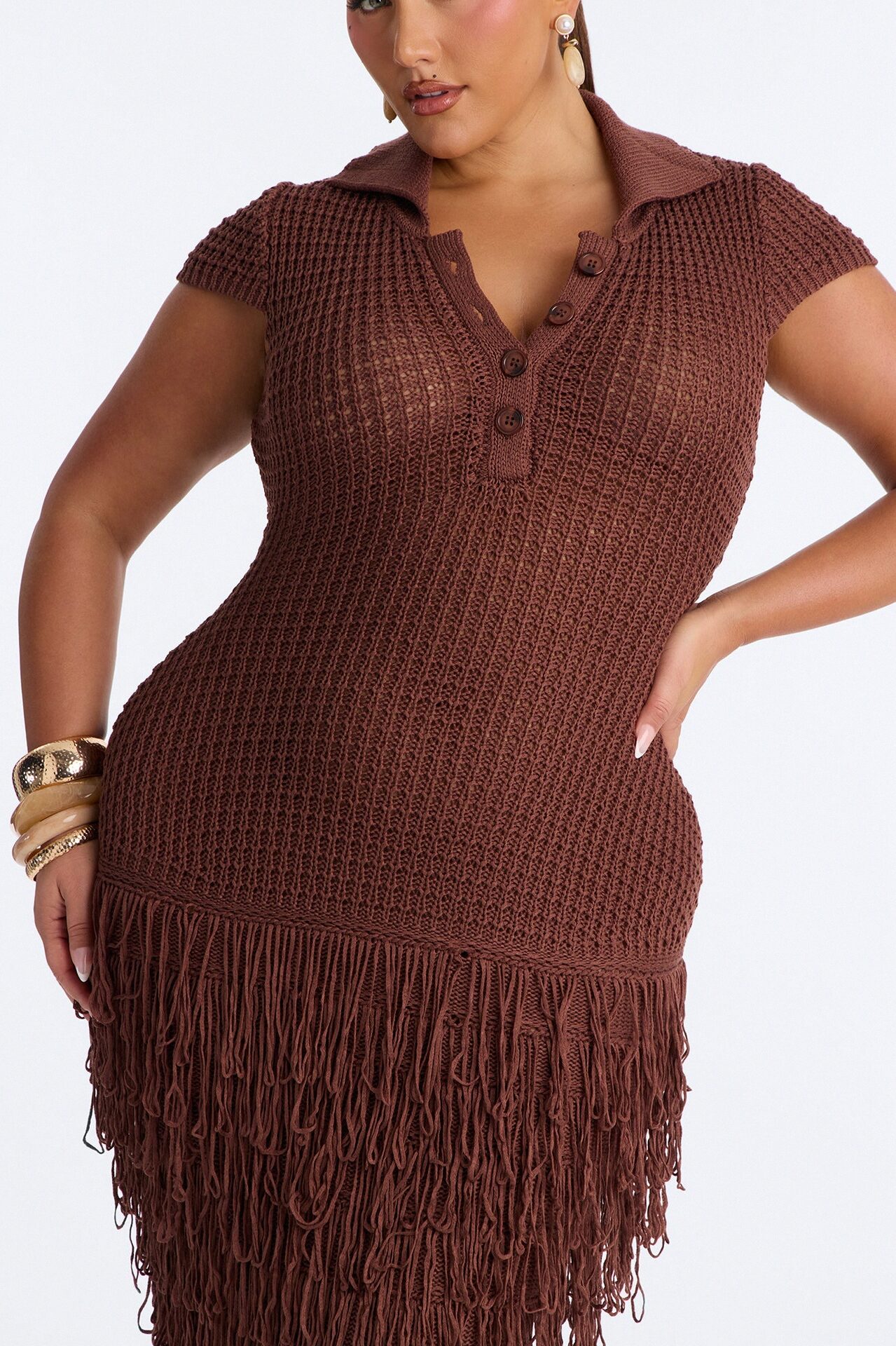 Catalina Crochet Maxi Dress - Chocolate