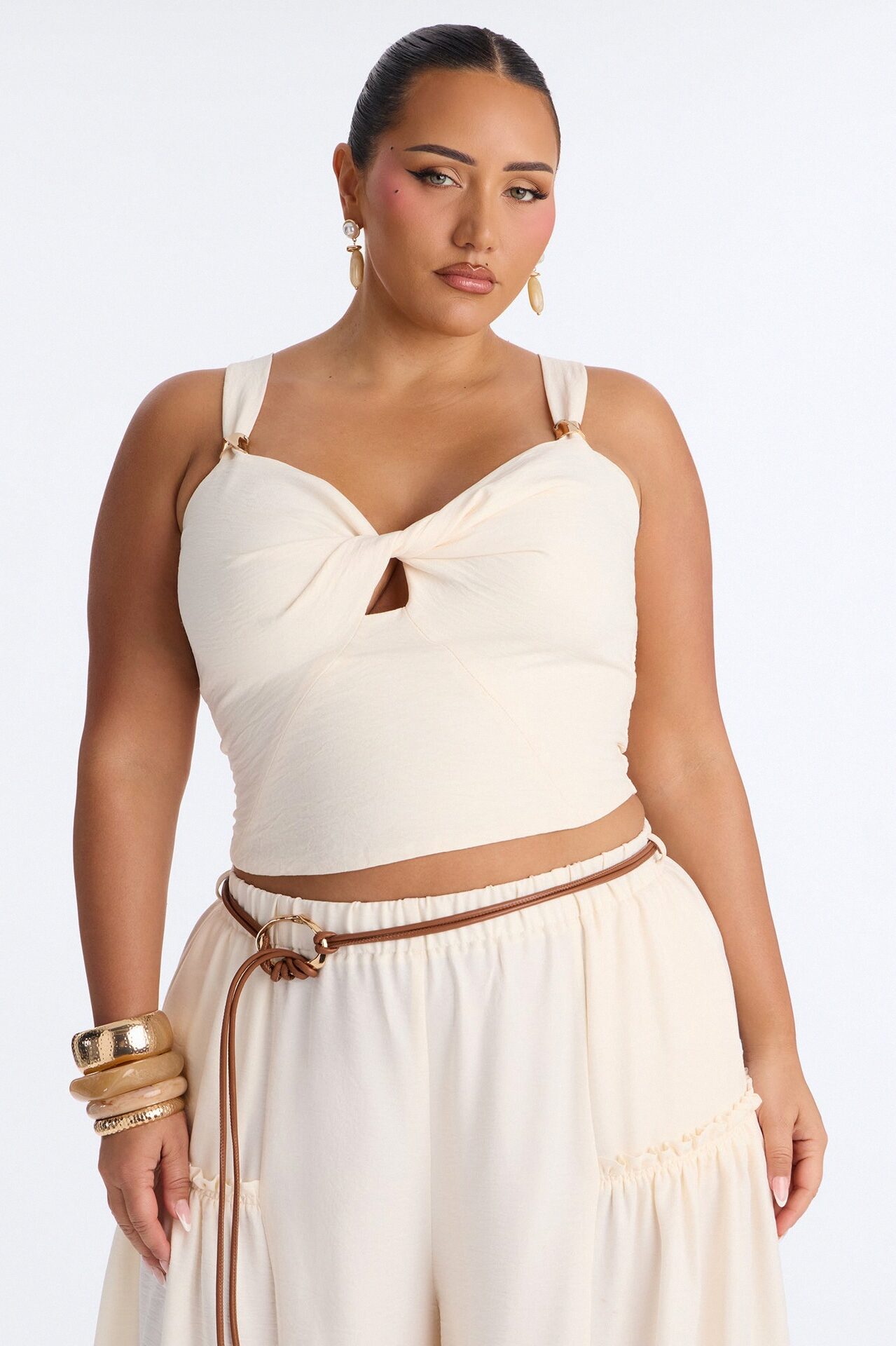 Stacy Belted Pant Set - Cream