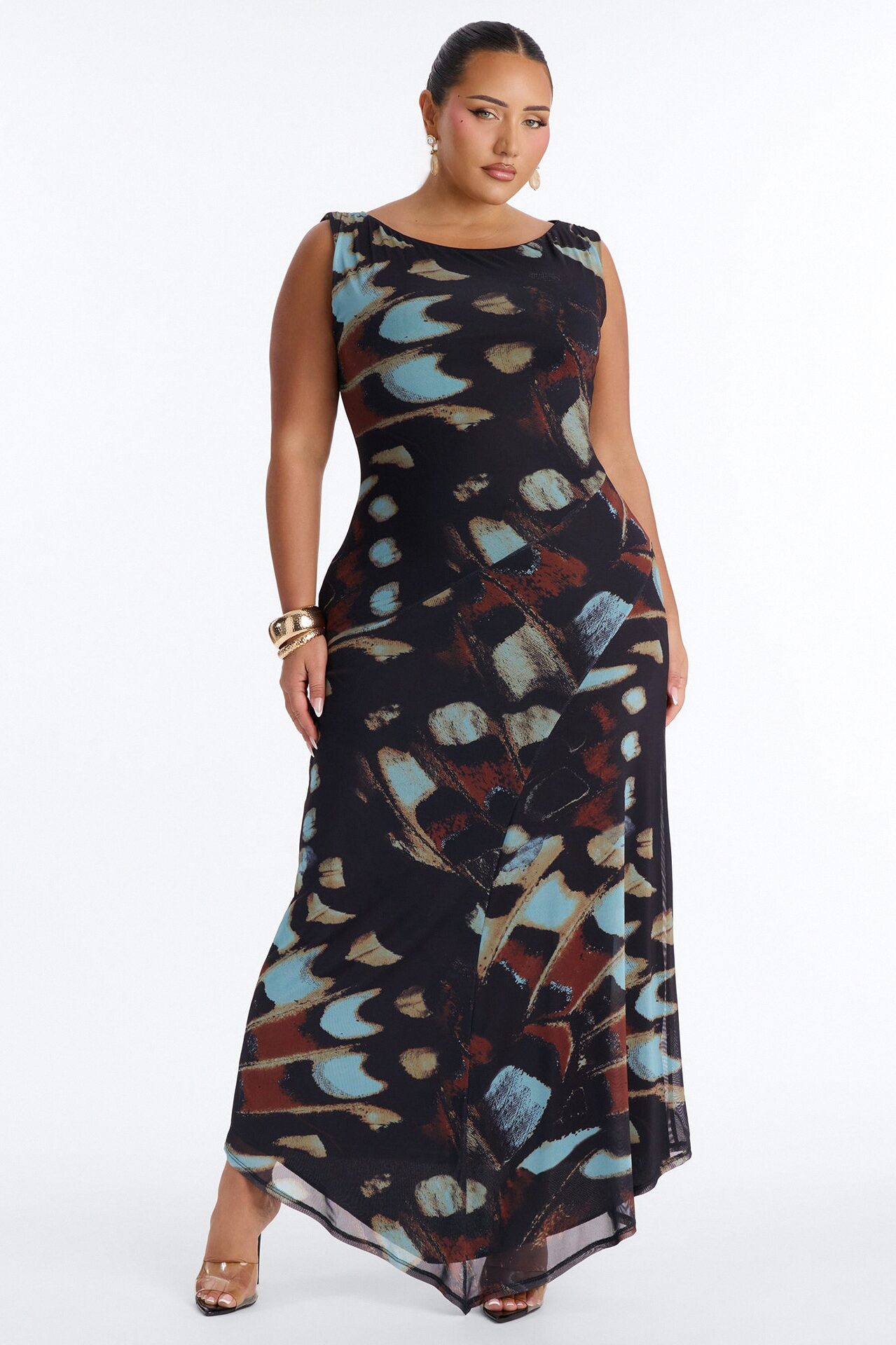 Carmen Off Shoulder Mesh Maxi Dress - Black/combo