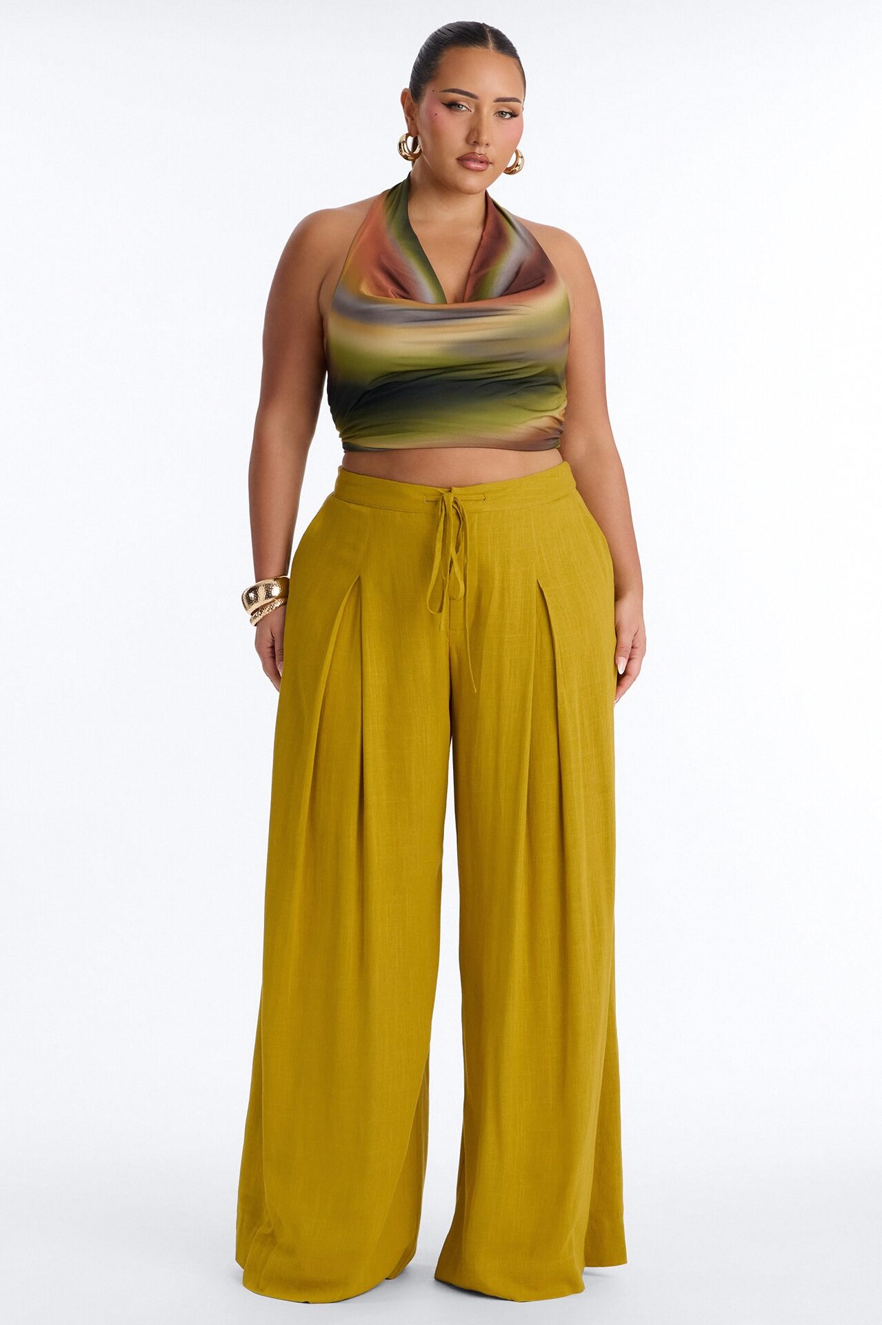 Karianna Linen Blend Wide Leg Pant - Chartreuse