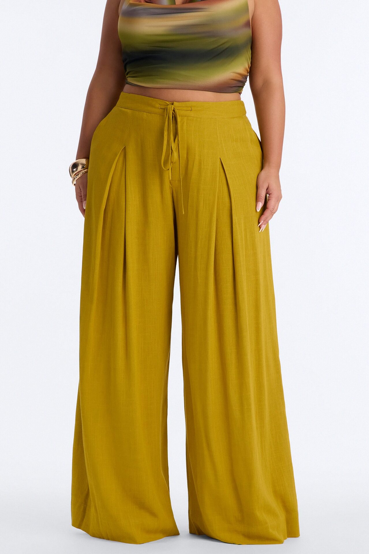 Karianna Linen Blend Wide Leg Pant - Chartreuse