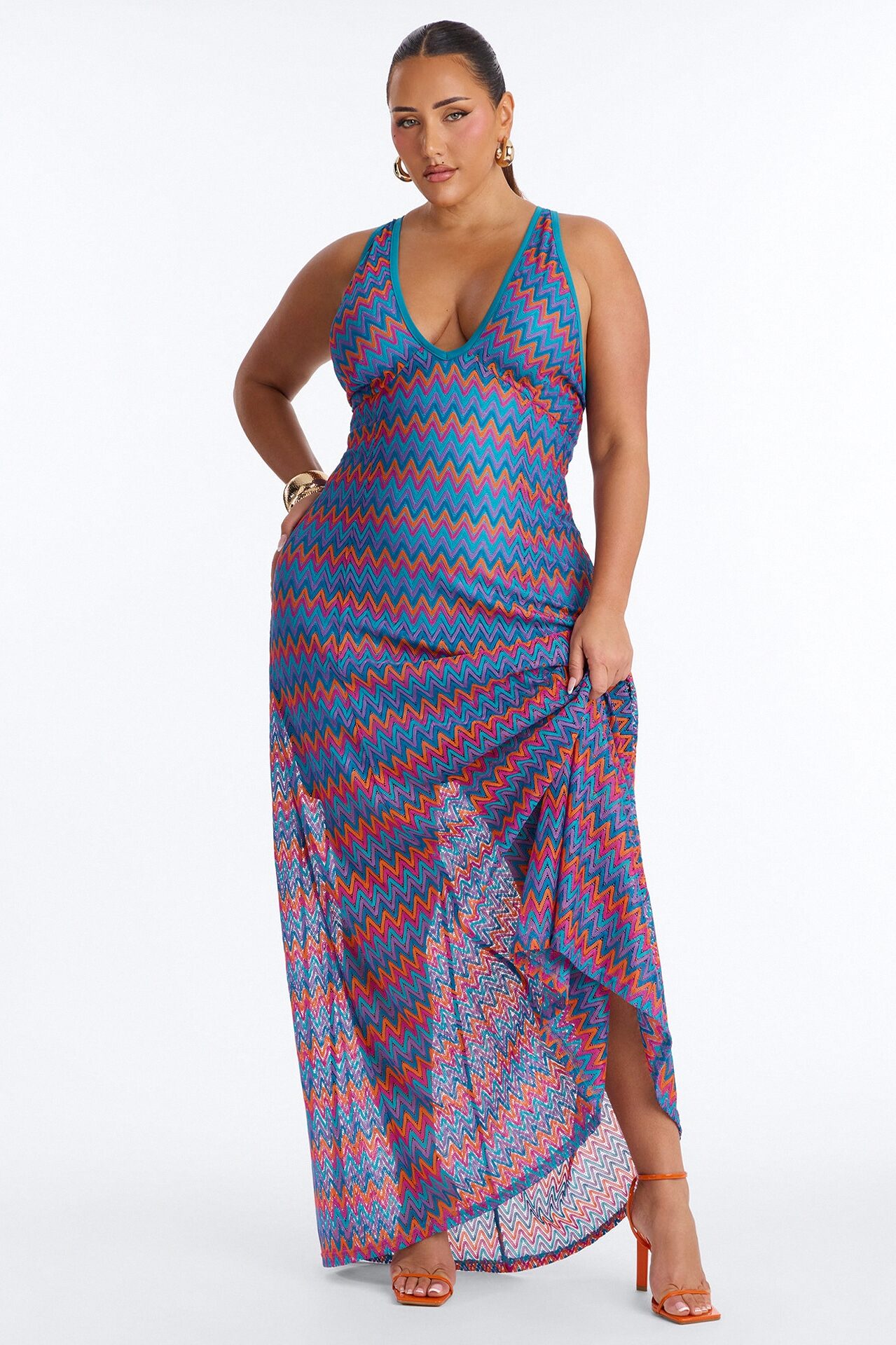 Cabella Chevron Crochet Maxi Dress - Teal/combo
