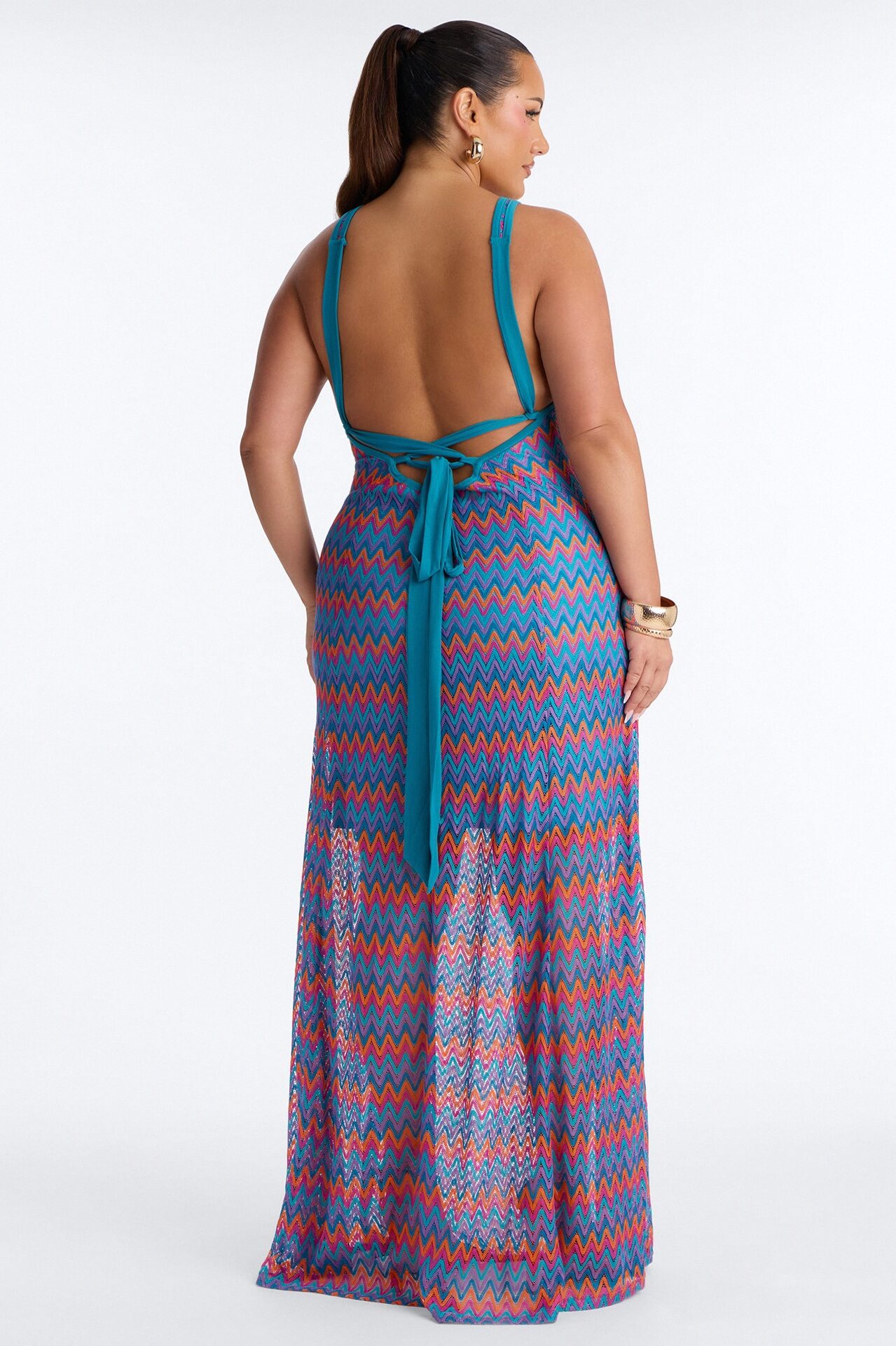 Cabella Chevron Crochet Maxi Dress - Teal/combo