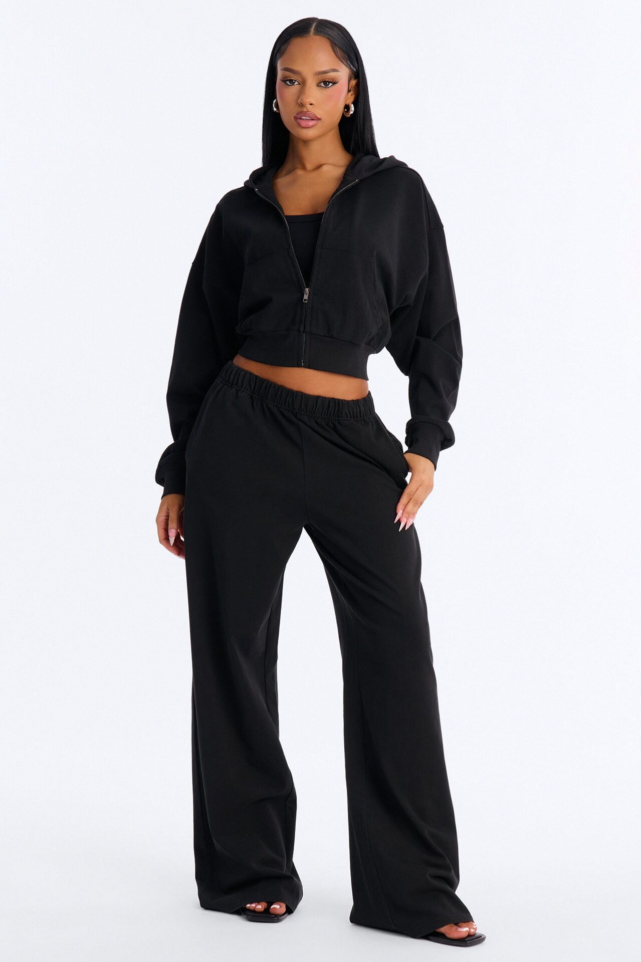 Mylie Cropped Zip Hoodie - Black