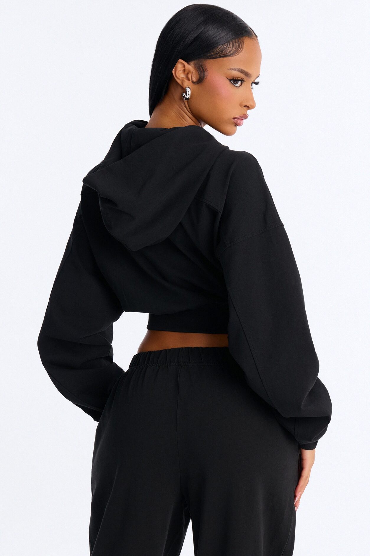 Mylie Cropped Zip Hoodie - Black