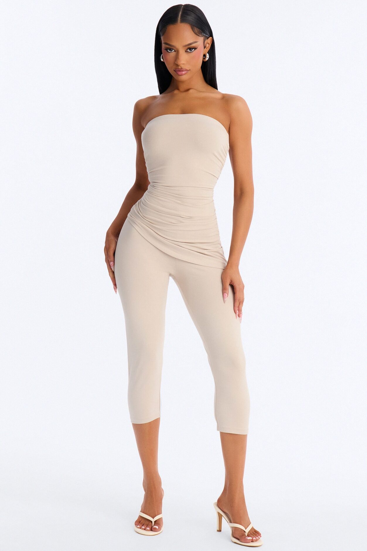 Quinn Asymmetrical Ruched Tube Top - Stone