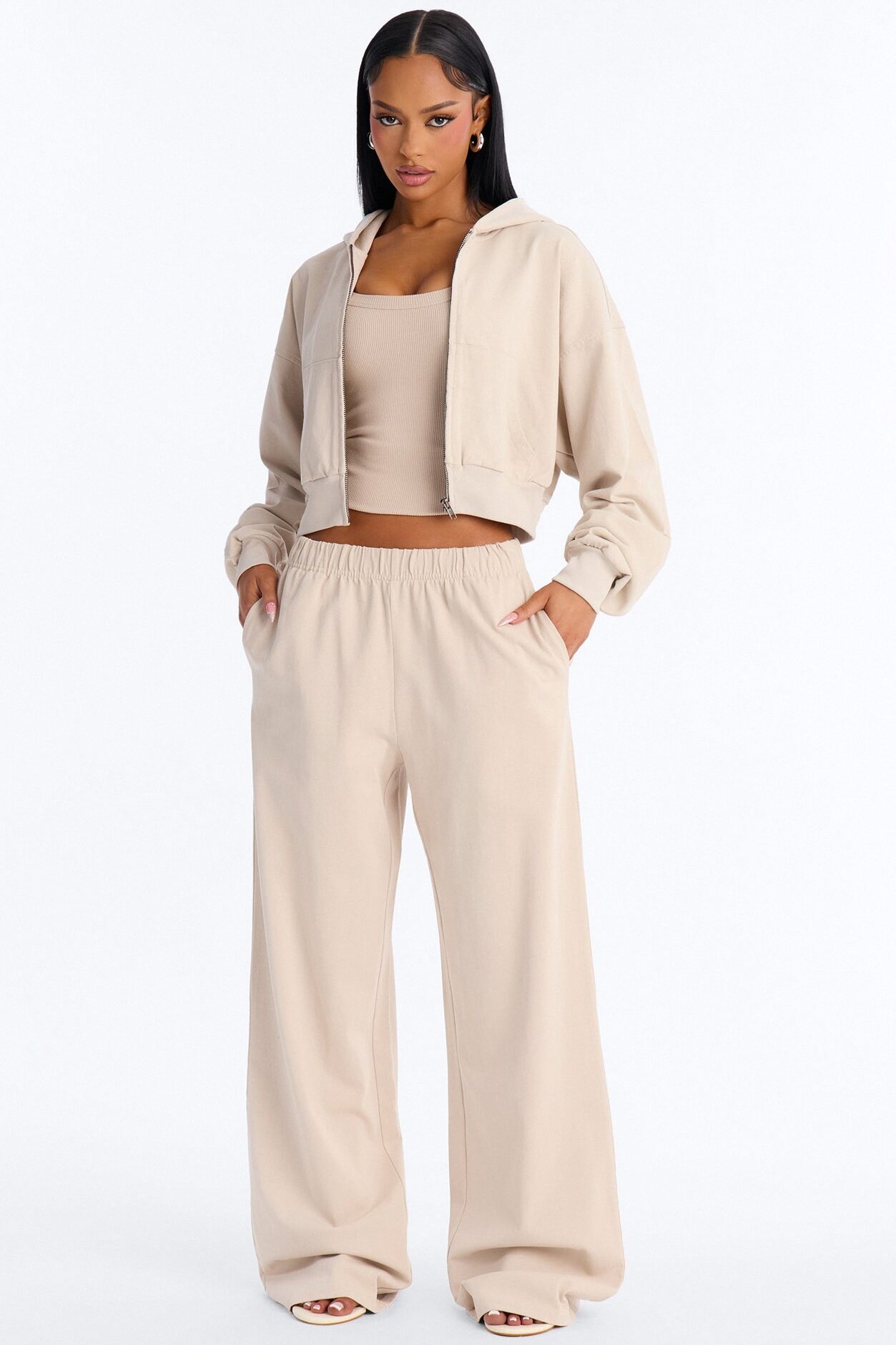 Mylie Cropped Zip Hoodie - Stone