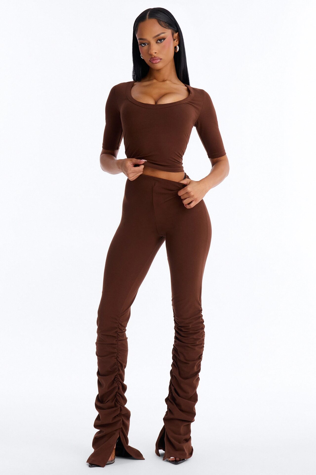 Quinn 3/4 Sleeve Scoop Neck Top - Brown