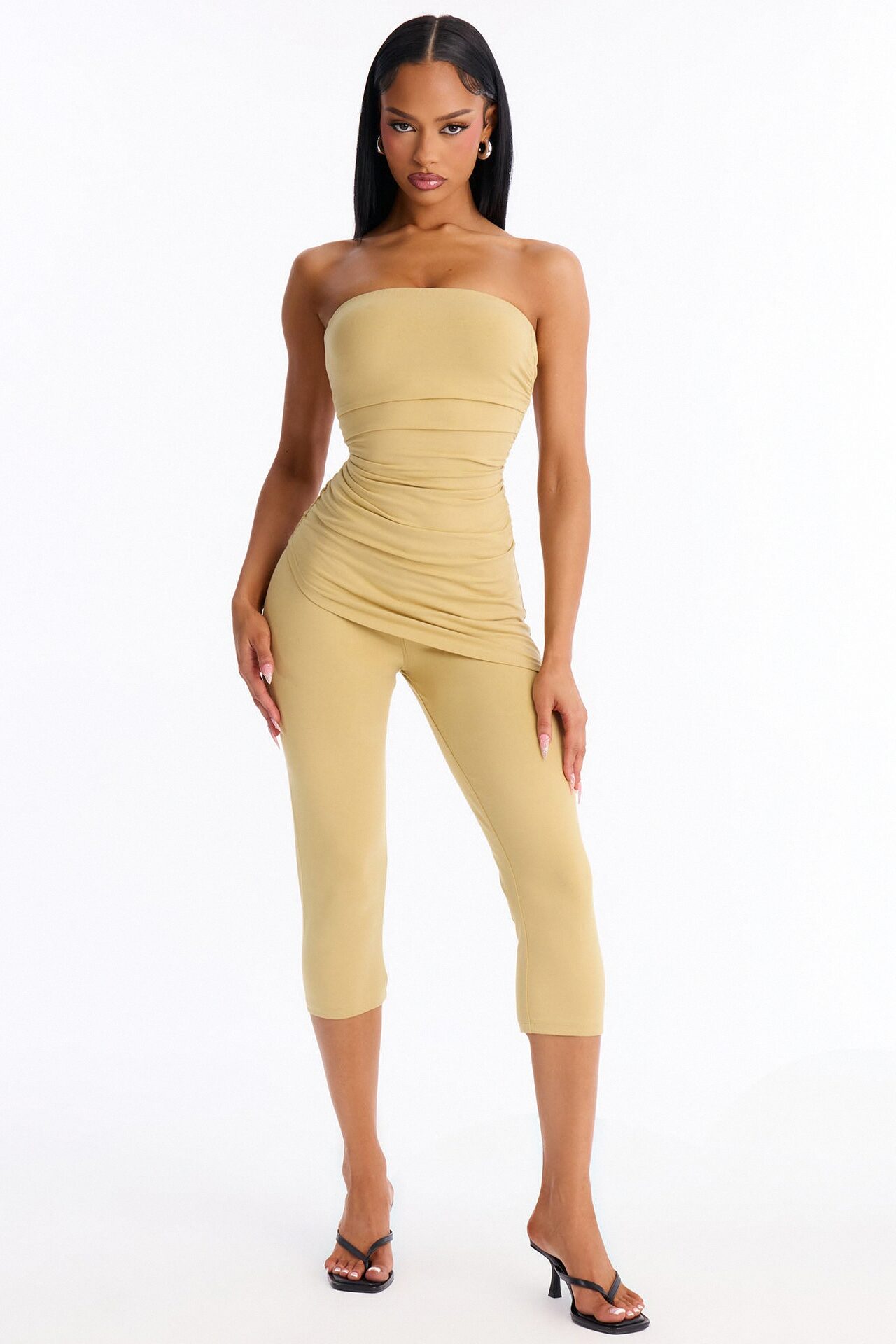 Quinn Asymmetrical Ruched Tube Top - Honey