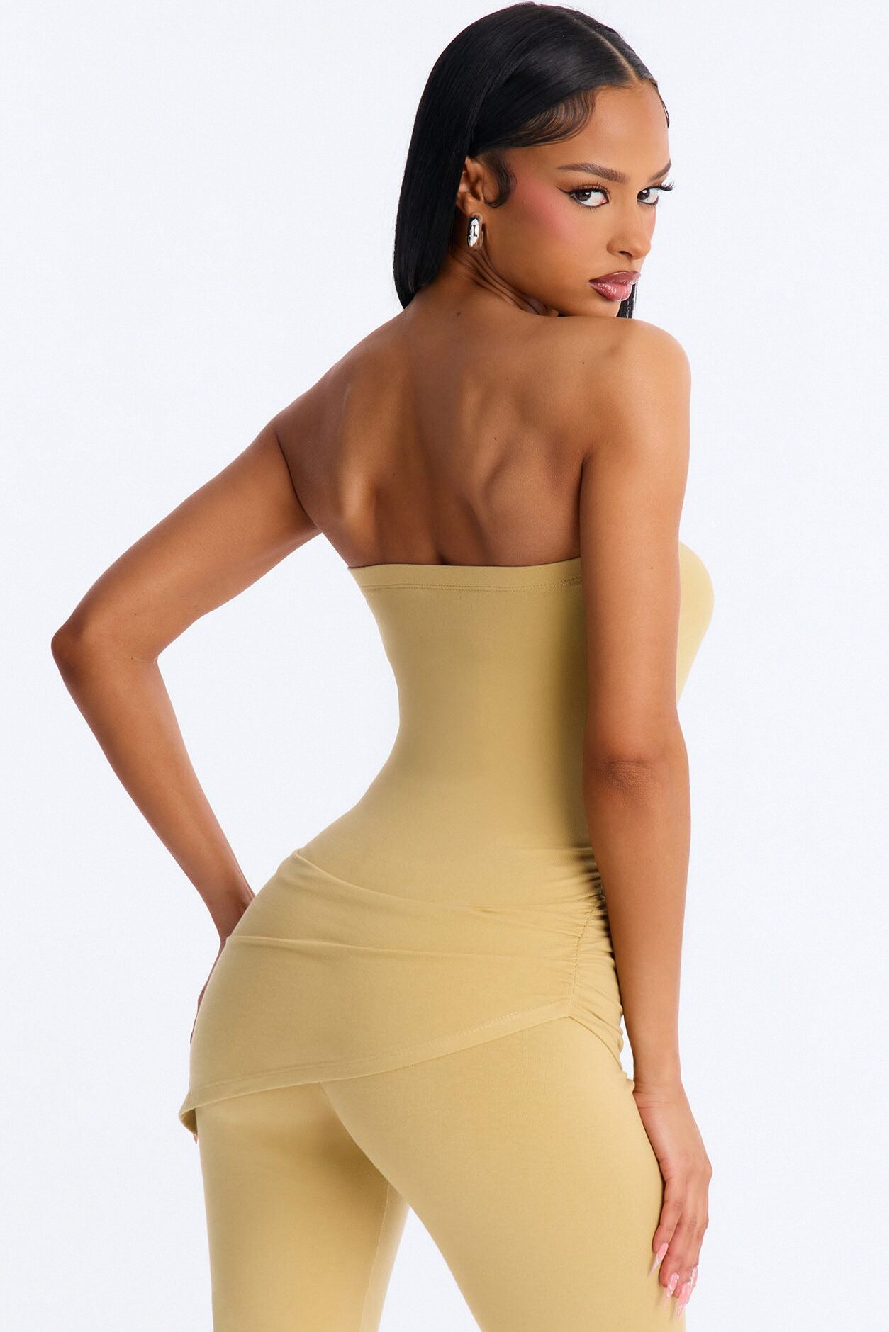 Quinn Asymmetrical Ruched Tube Top - Honey