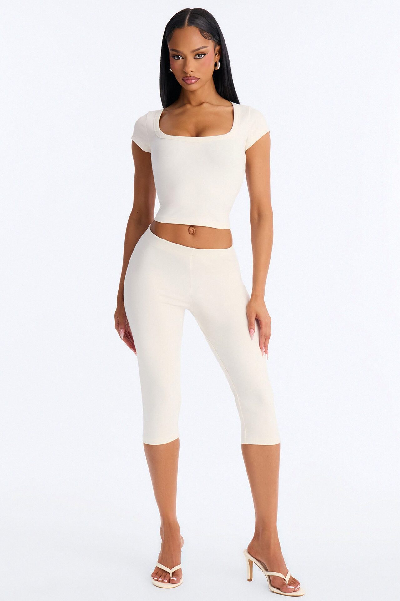 Quinn Low Neck Cap Sleeve Top - Cream