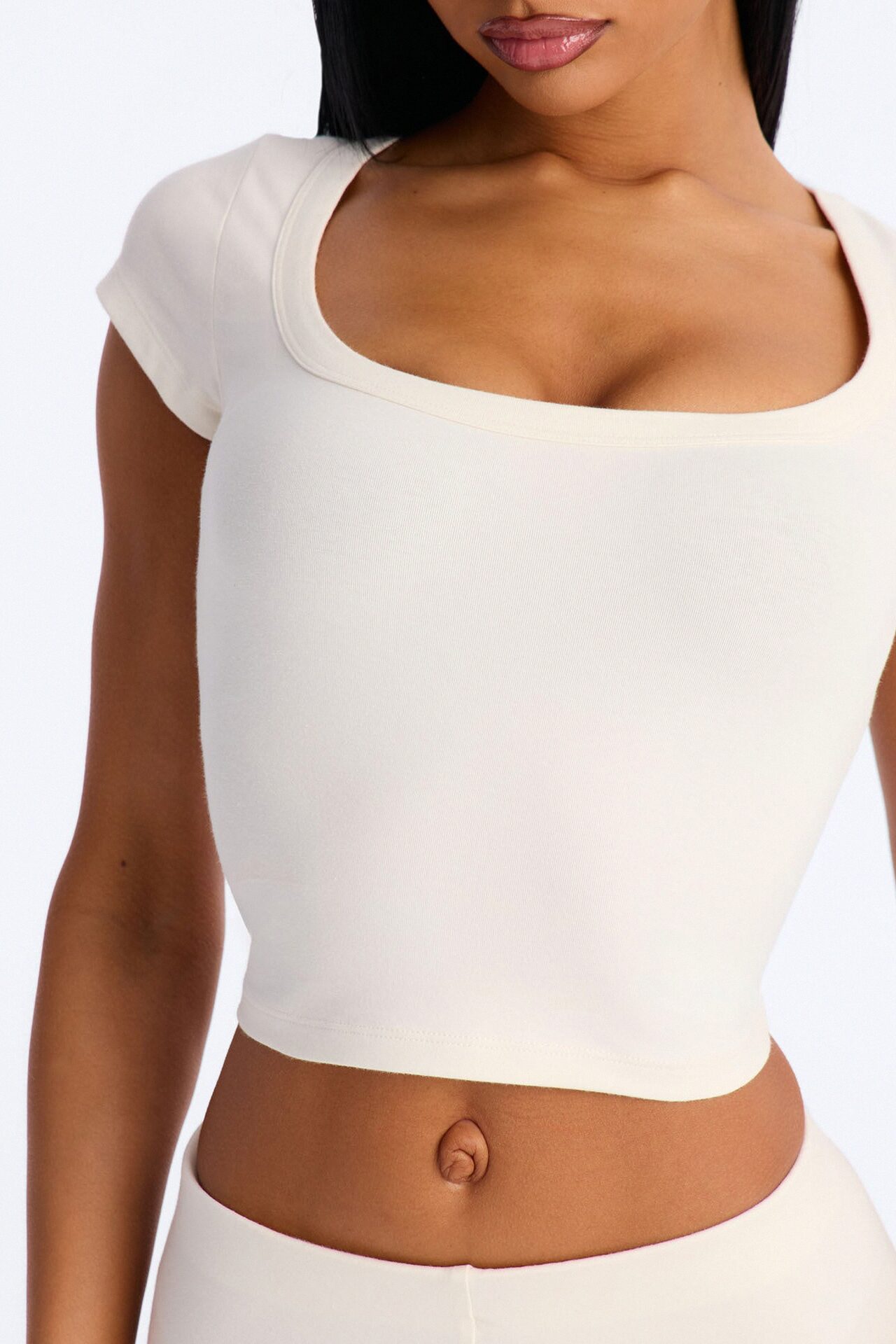 Quinn Low Neck Cap Sleeve Top - Cream