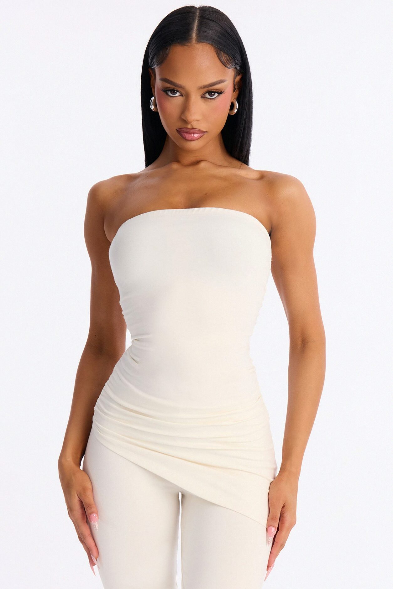 Quinn Asymmetrical Ruched Tube Top - Cream