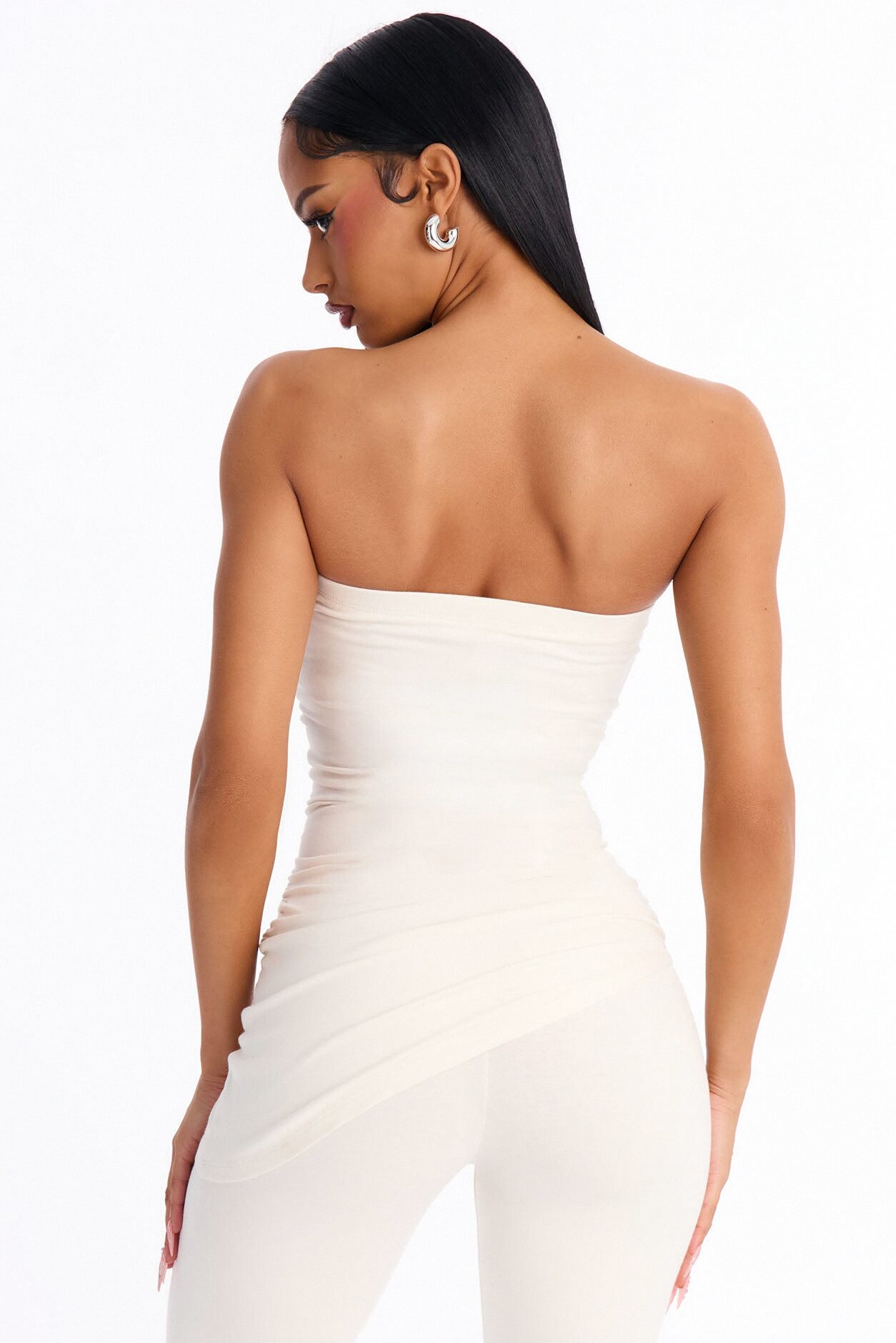 Quinn Asymmetrical Ruched Tube Top - Cream
