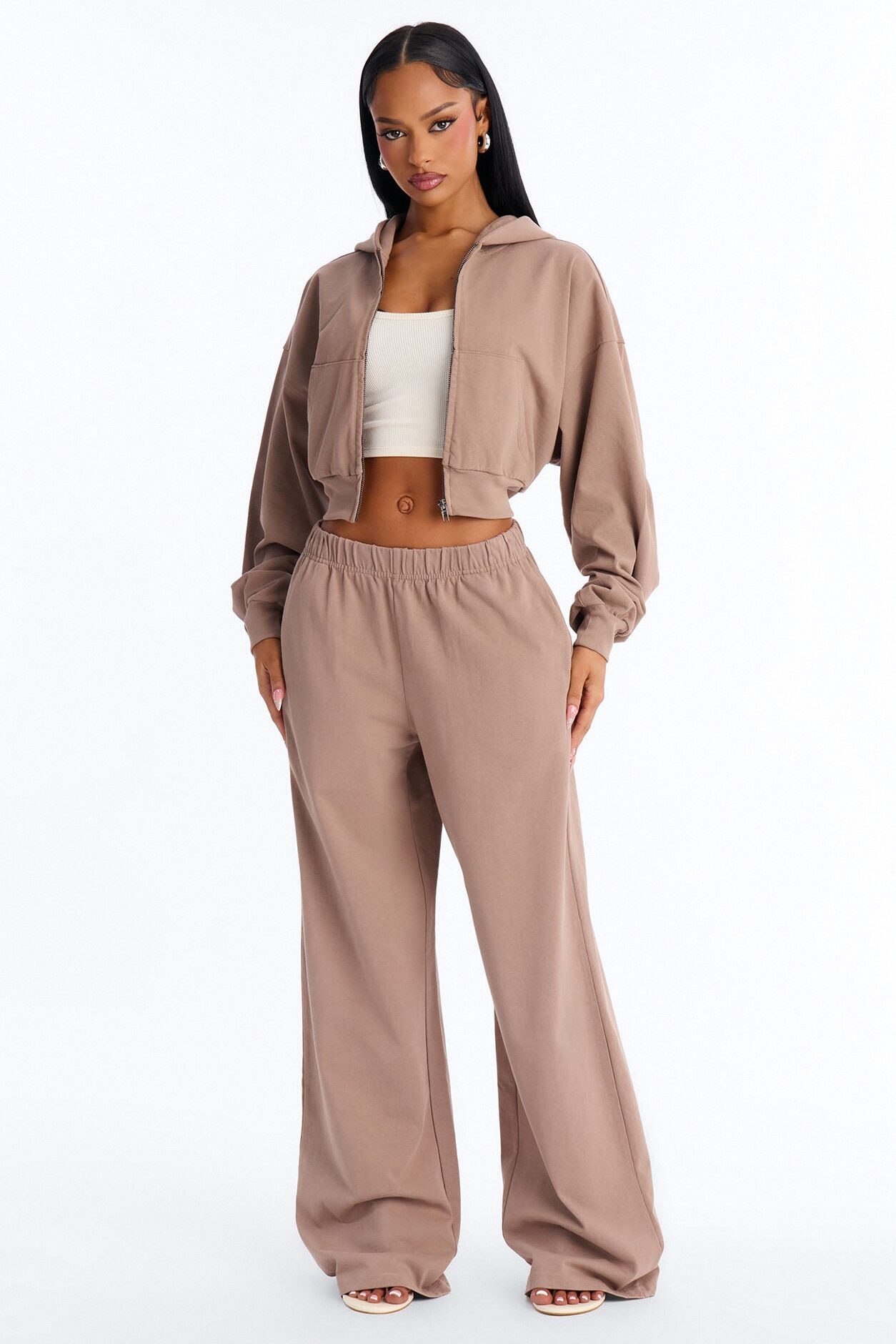 Ellie Wide Leg Pull On Pant - Taupe