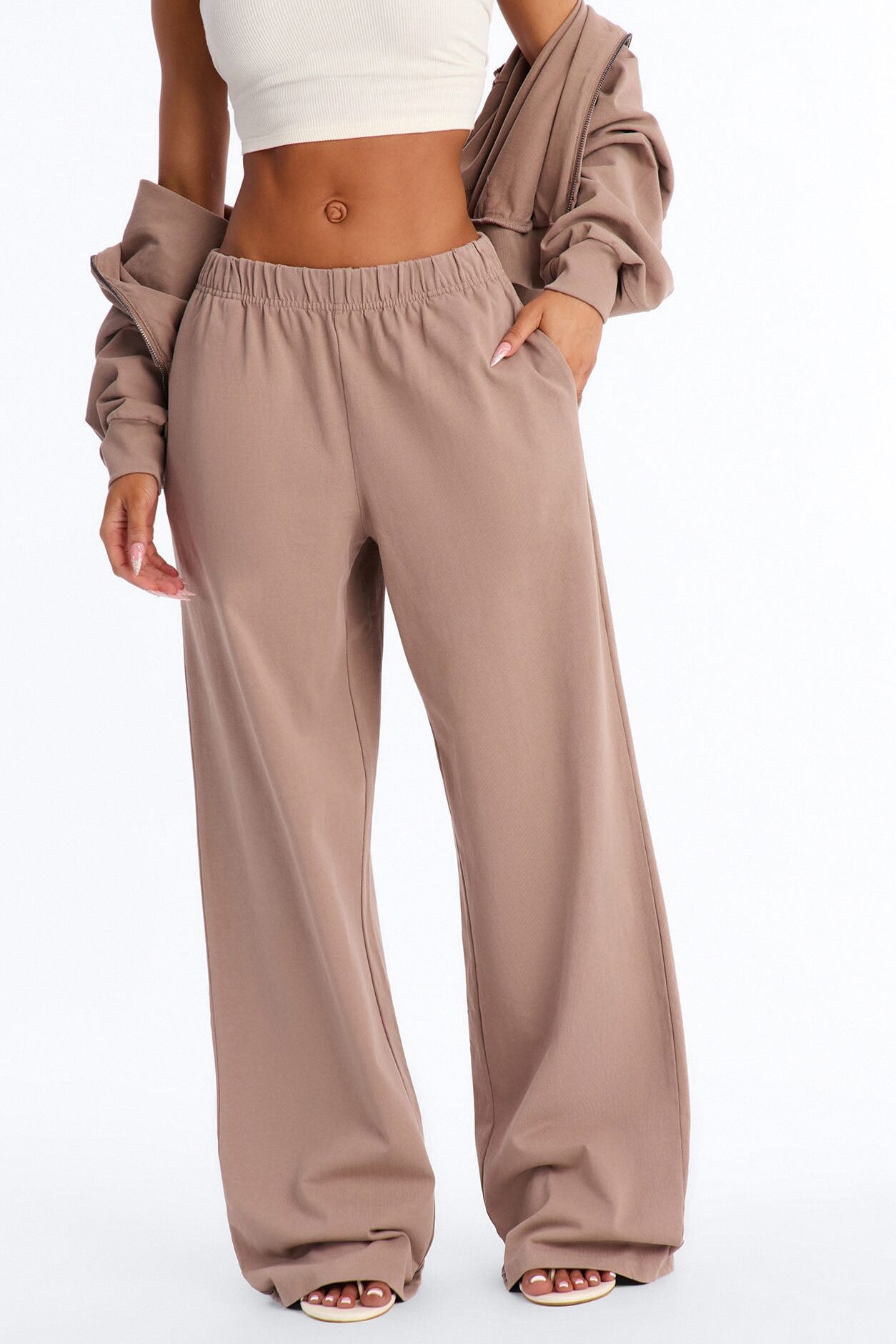 Ellie Wide Leg Pull On Pant - Taupe
