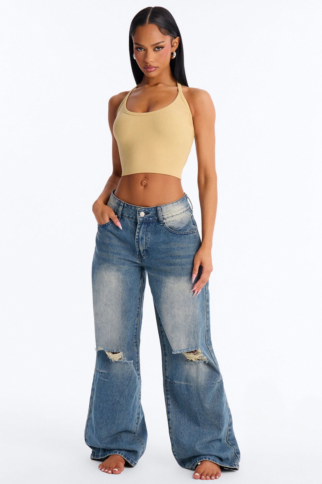 Tessa Rib Scoop Neck Cami Tank Top - Honey