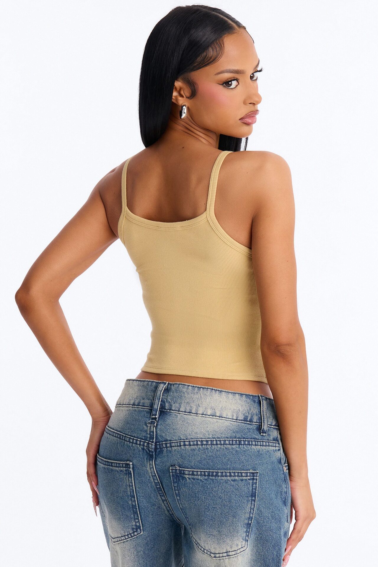Tessa Rib Scoop Neck Cami Tank Top - Honey
