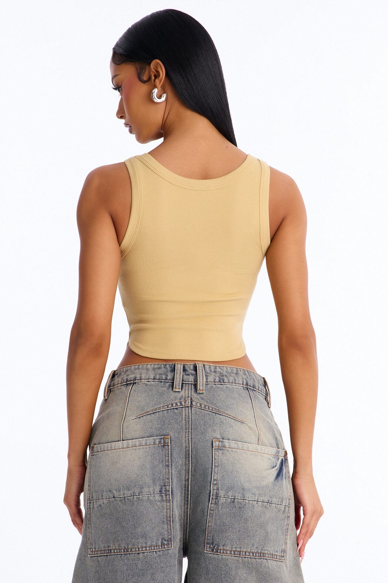 Haily Rib Square Neck Tank Top - Honey