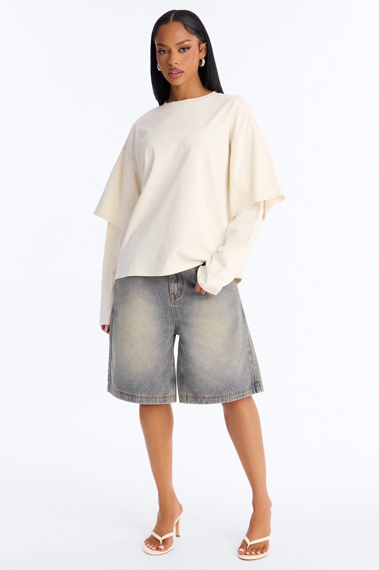 Justine Layered Long Sleeve T-Shirt - Cream