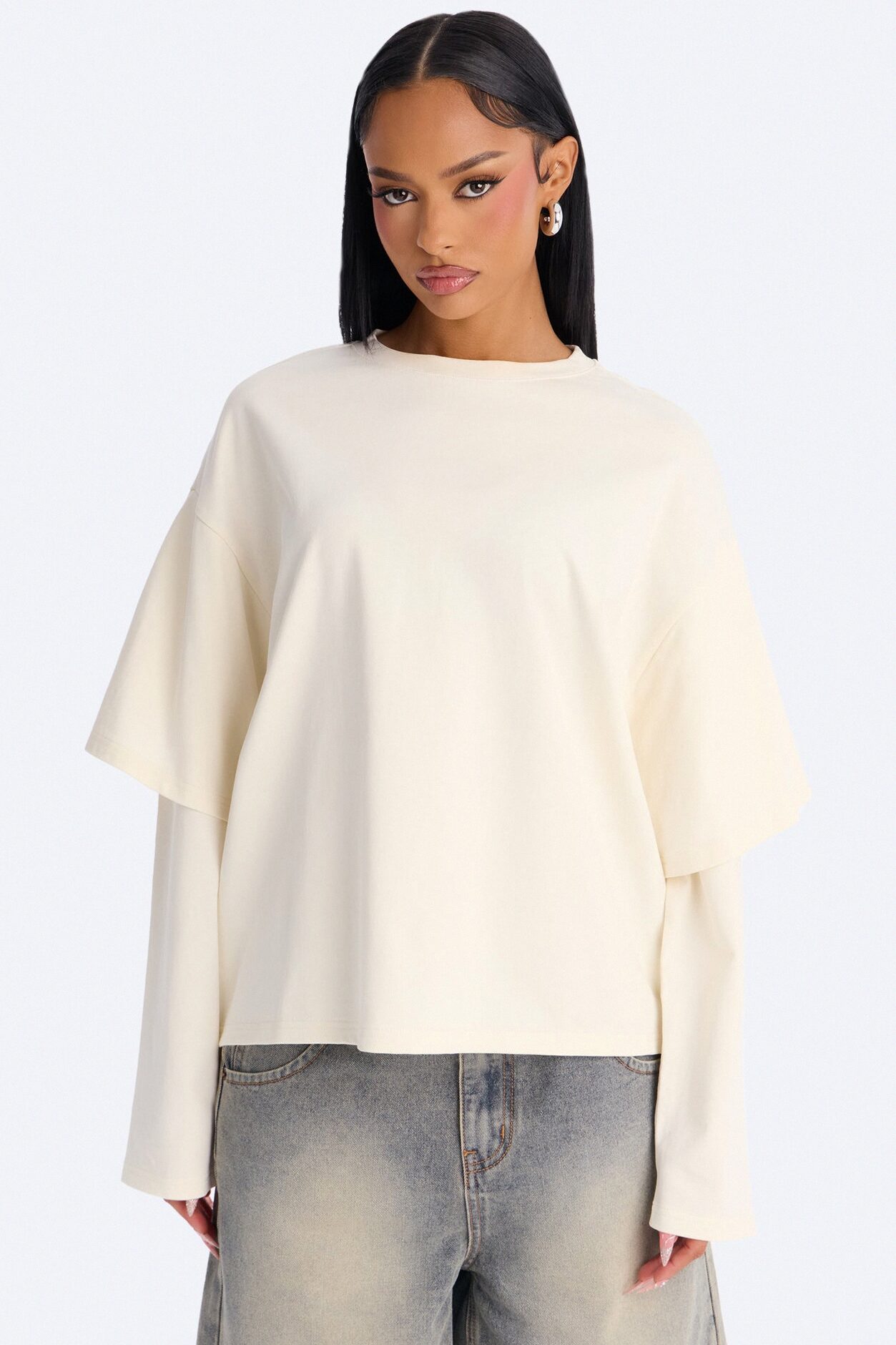 Justine Layered Long Sleeve T-Shirt - Cream
