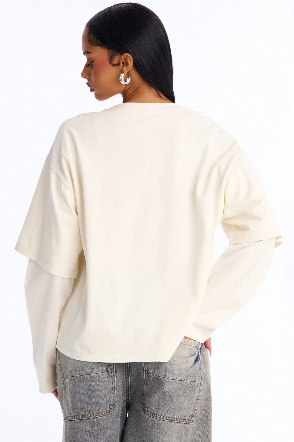 Justine Layered Long Sleeve T-Shirt - Cream