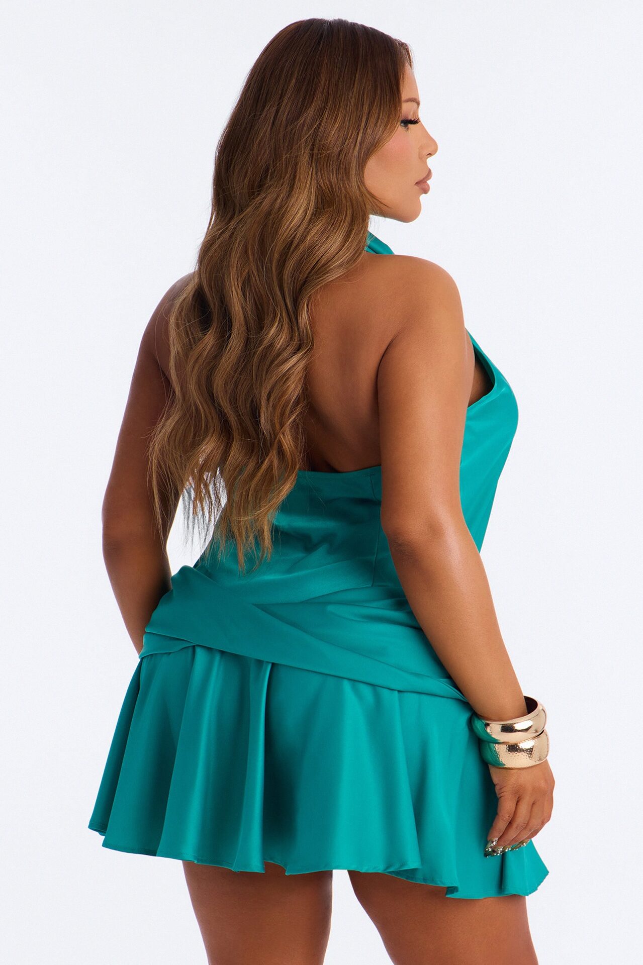 Gemma Satin Halter Mini Dress - Teal