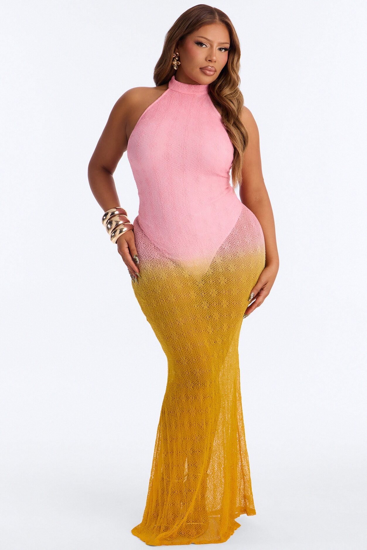 Summer Sunsets Ombre Crochet Maxi Dress - Pink/combo