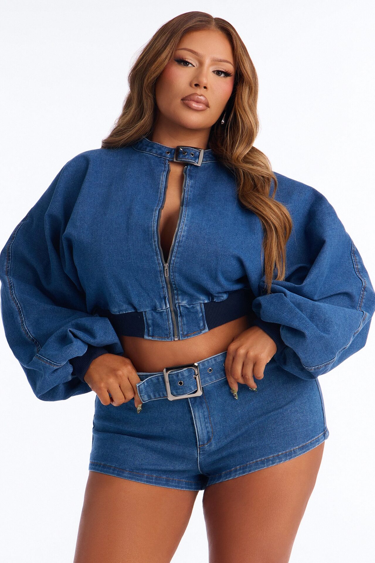 Denim Daze Buckle Short Set - Medium Wash