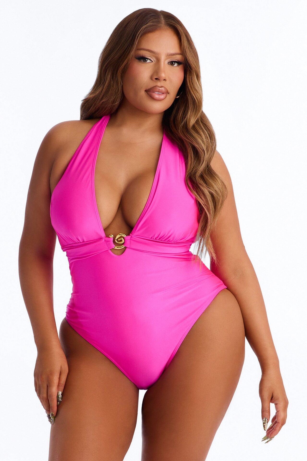 Ellie Plunge 1 Piece Swimsuit - Fuchsia
