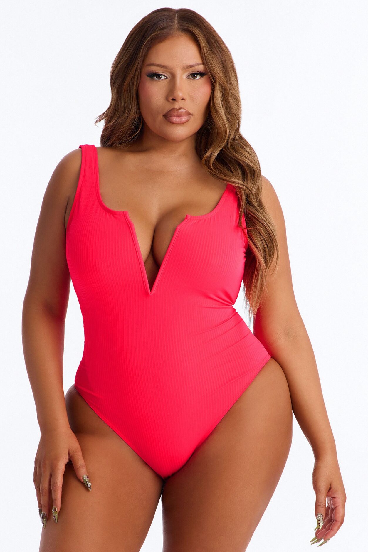 Running At The Beach V Wire 1 Piece Swimsuit - Red
